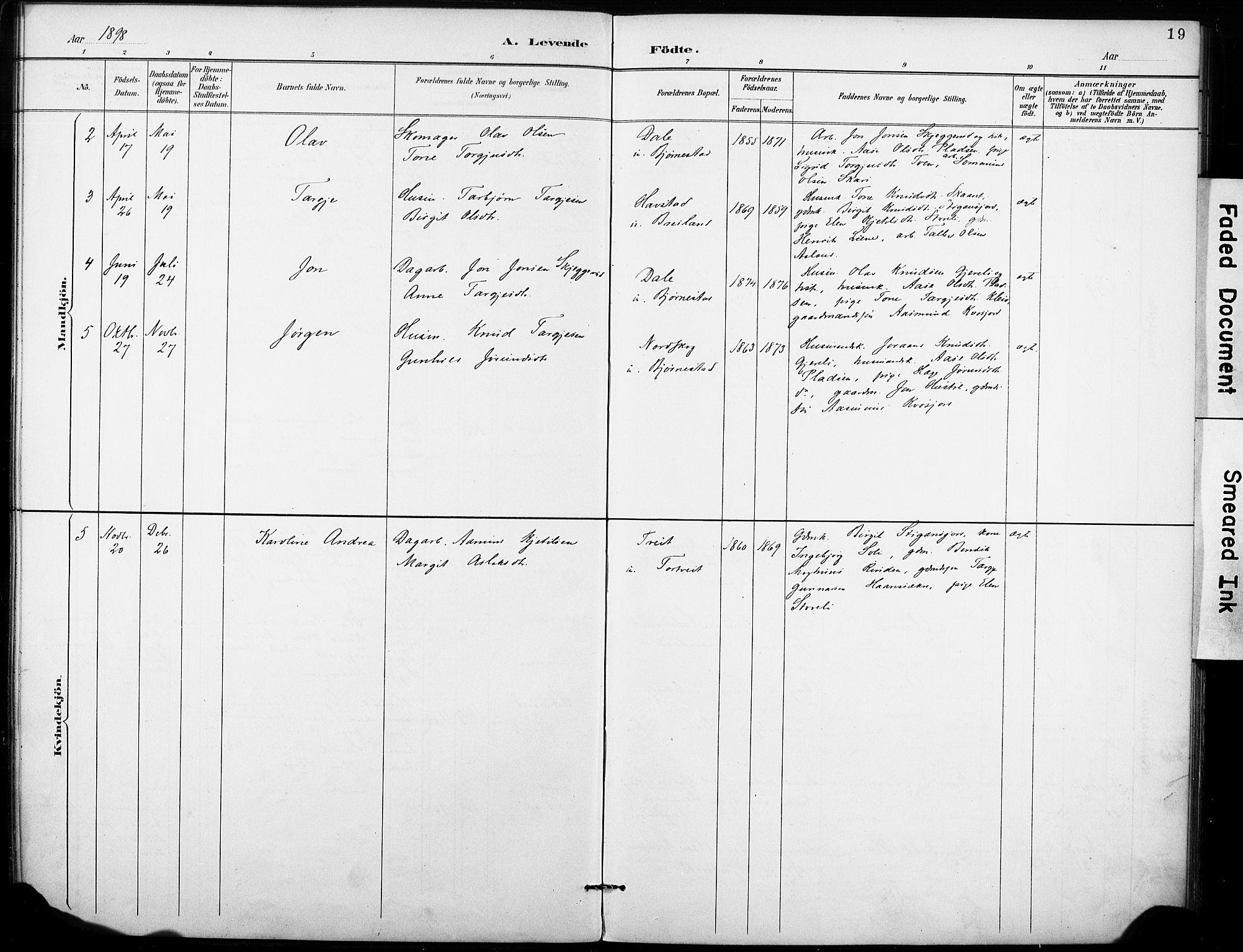 Fyresdal kirkebøker, SAKO/A-263/F/Fb/L0003: Parish register (official) no. II 3, 1887-1903, p. 19