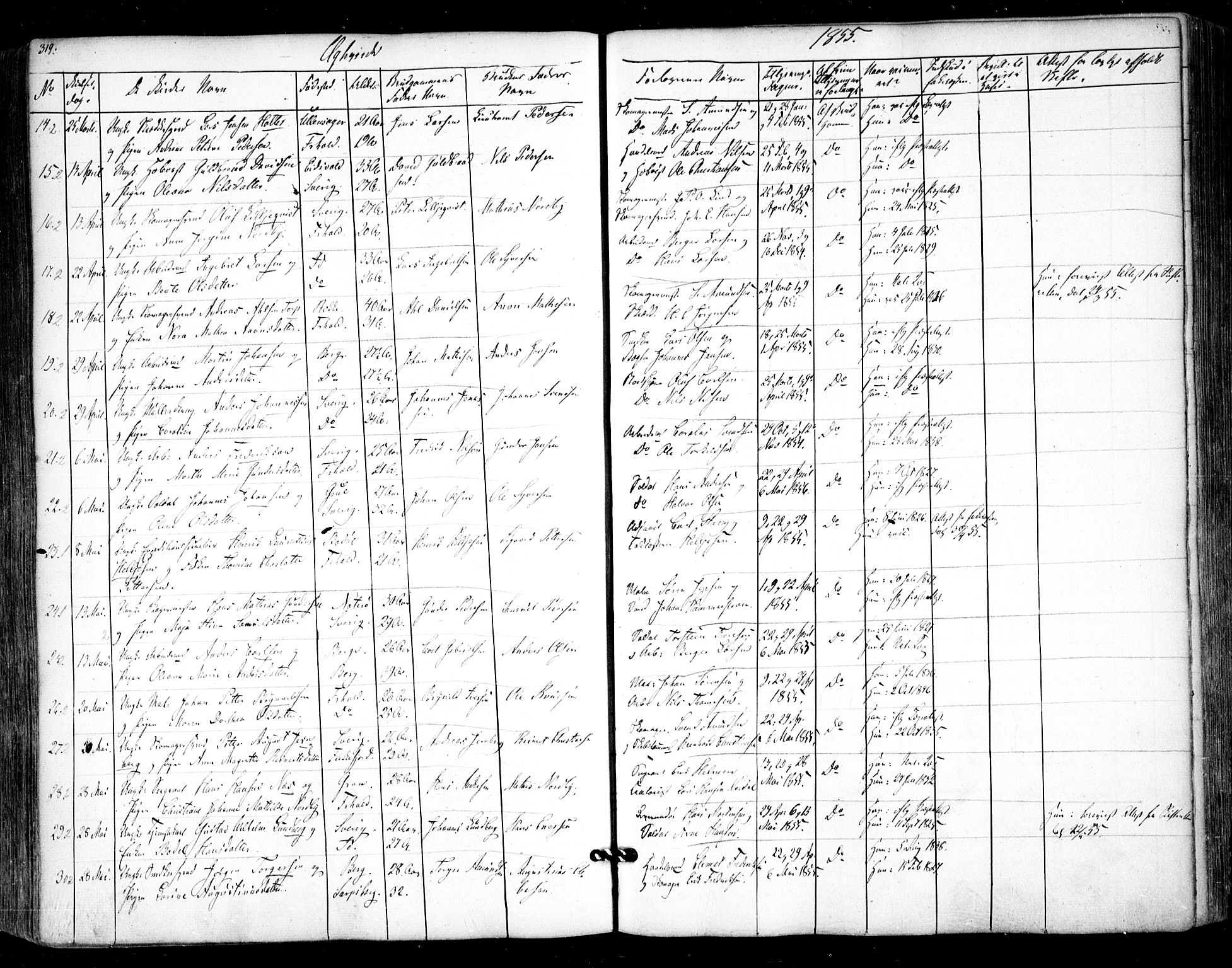 Halden prestekontor Kirkebøker, AV/SAO-A-10909/F/Fa/L0006: Parish register (official) no. I 6, 1845-1856, p. 319