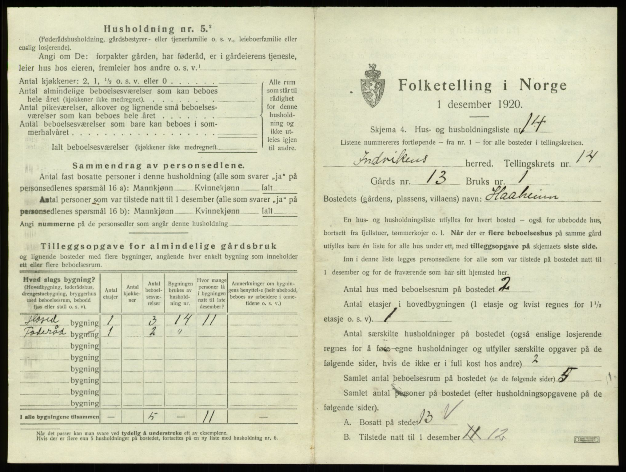 SAB, 1920 census for Innvik, 1920, p. 888