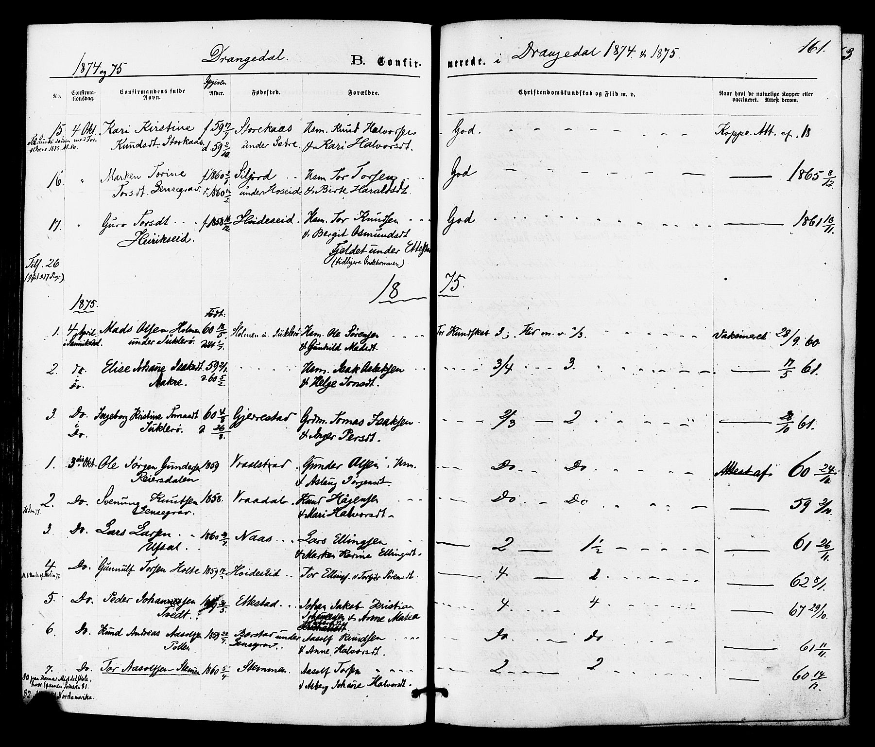 Drangedal kirkebøker, AV/SAKO-A-258/F/Fa/L0009: Parish register (official) no. 9 /1, 1872-1884, p. 161