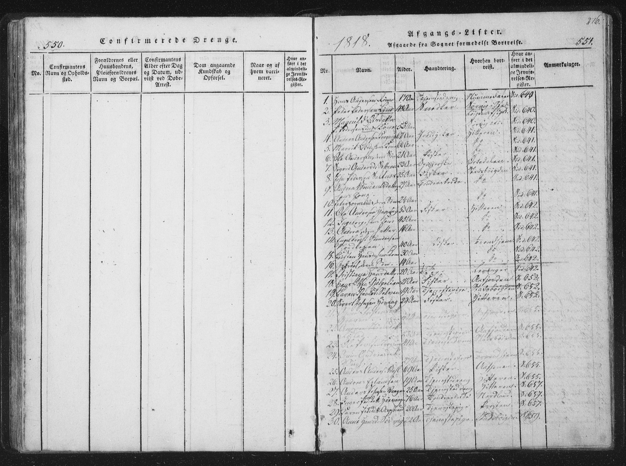 Ministerialprotokoller, klokkerbøker og fødselsregistre - Sør-Trøndelag, SAT/A-1456/659/L0734: Parish register (official) no. 659A04, 1818-1825, p. 550-551