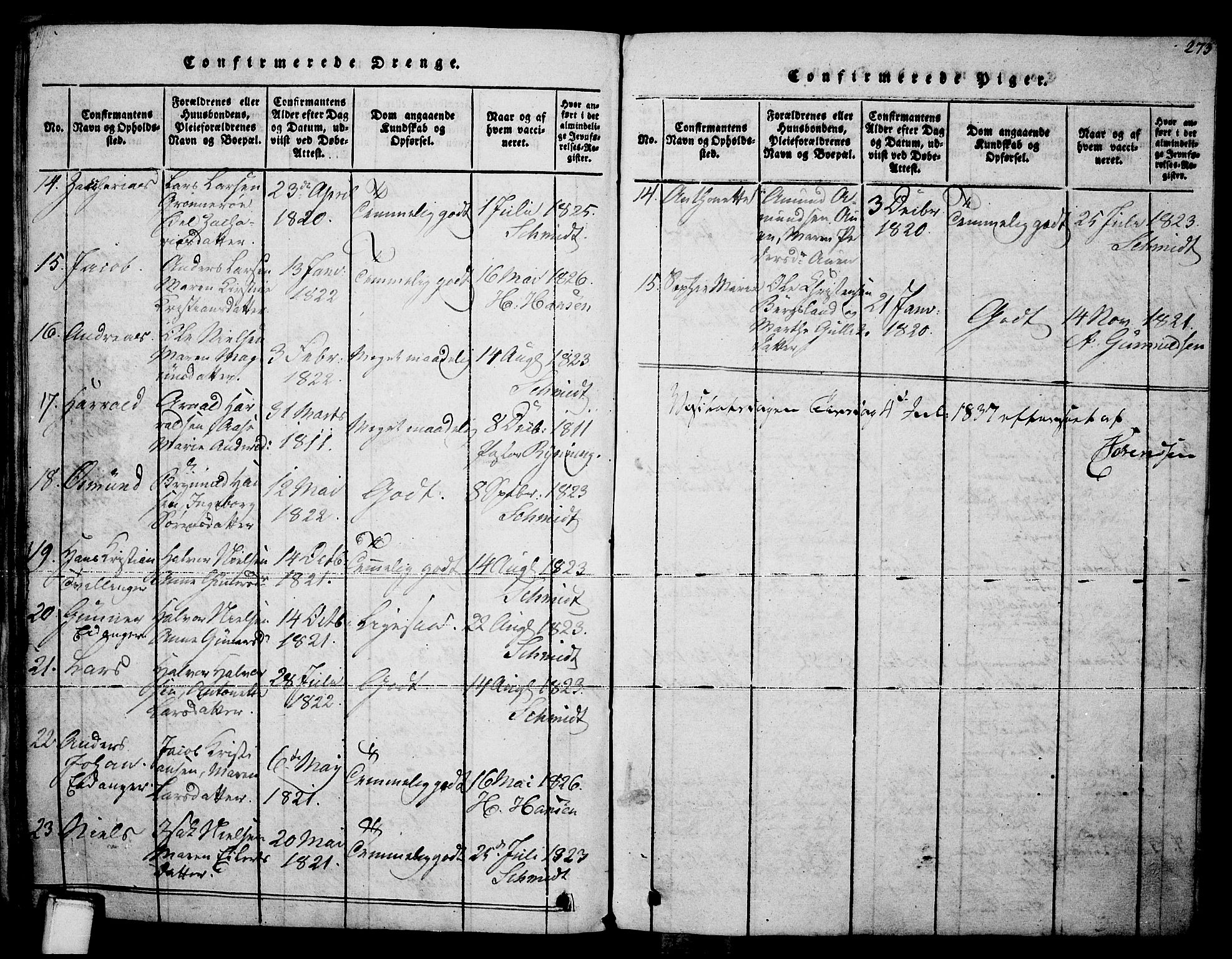 Brevik kirkebøker, SAKO/A-255/F/Fa/L0004: Parish register (official) no. 4, 1814-1846, p. 273