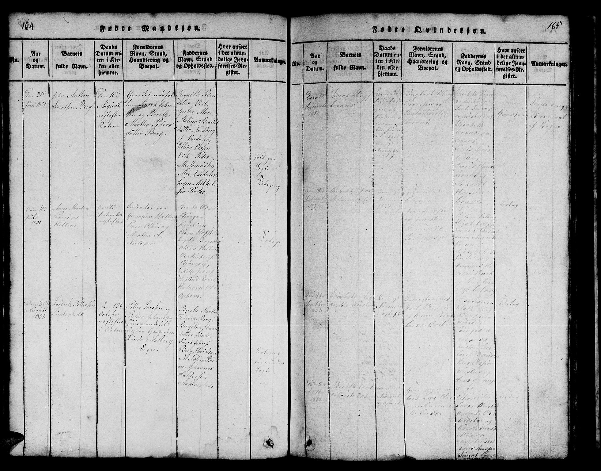 Ministerialprotokoller, klokkerbøker og fødselsregistre - Nord-Trøndelag, SAT/A-1458/731/L0310: Parish register (copy) no. 731C01, 1816-1874, p. 164-165