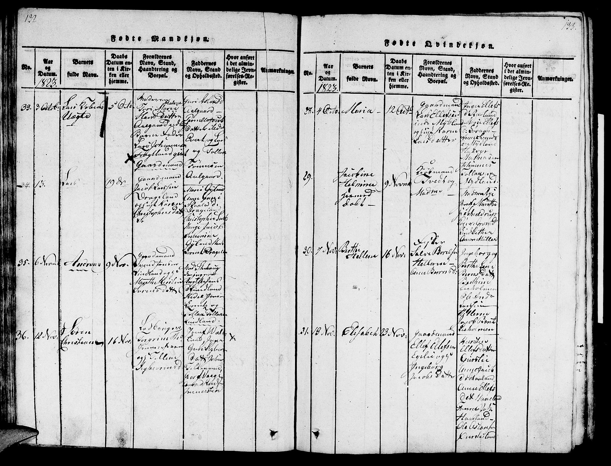 Sokndal sokneprestkontor, AV/SAST-A-101808: Parish register (official) no. A 6, 1815-1826, p. 132-133