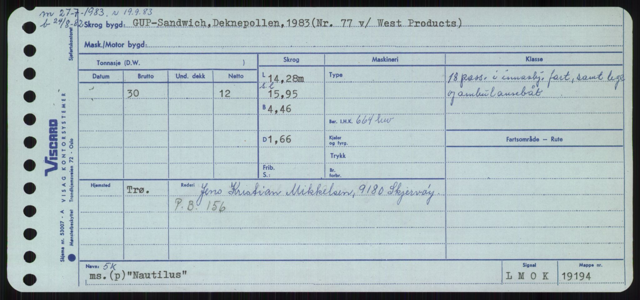 Sjøfartsdirektoratet med forløpere, Skipsmålingen, RA/S-1627/H/Ha/L0004/0001: Fartøy, Mas-R / Fartøy, Mas-Odd, p. 419