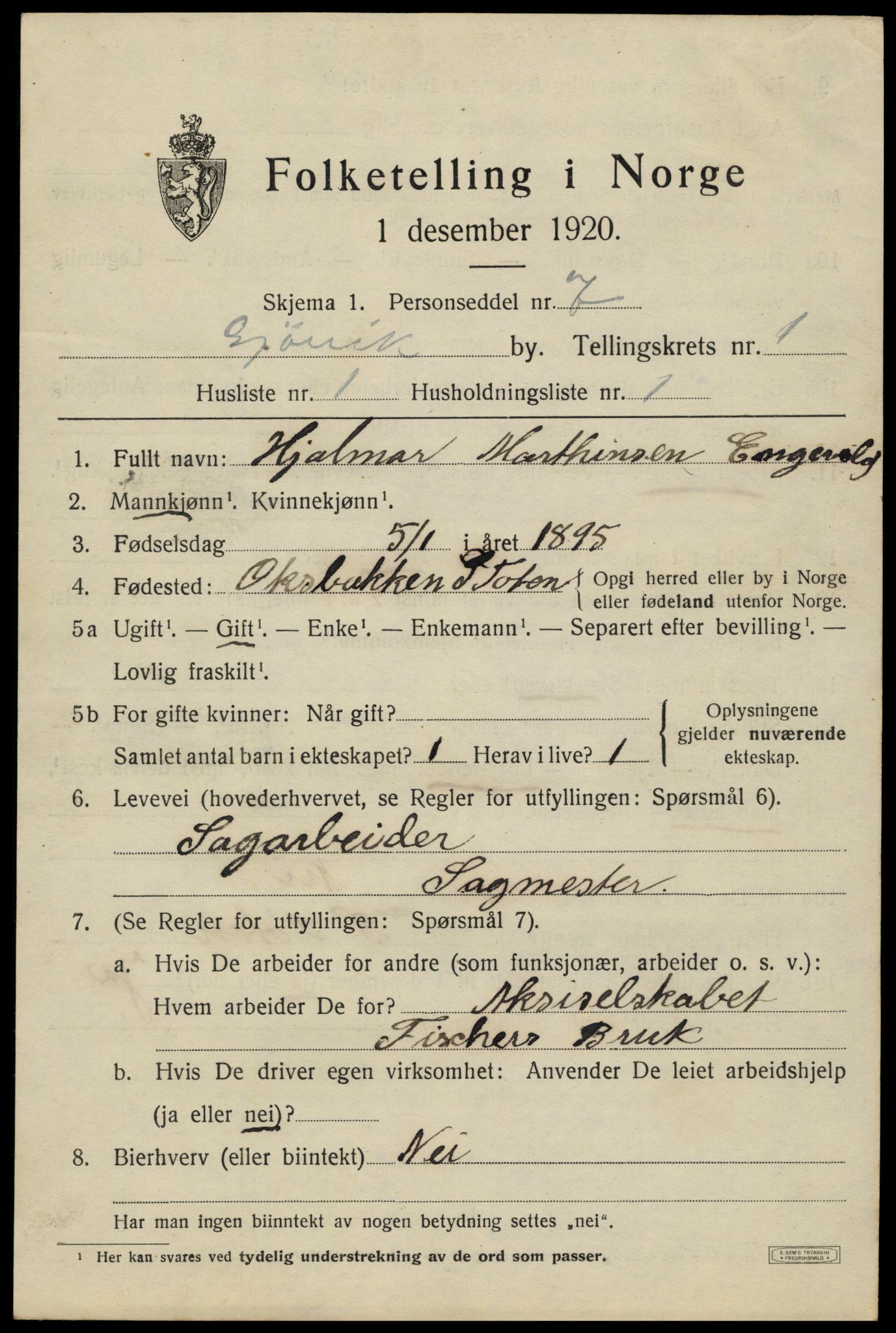 SAH, 1920 census for Gjøvik, 1920, p. 2406