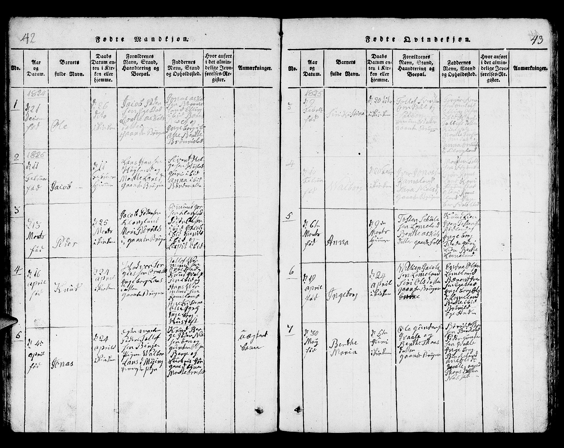 Helleland sokneprestkontor, SAST/A-101810: Parish register (copy) no. B 1, 1815-1841, p. 42-43