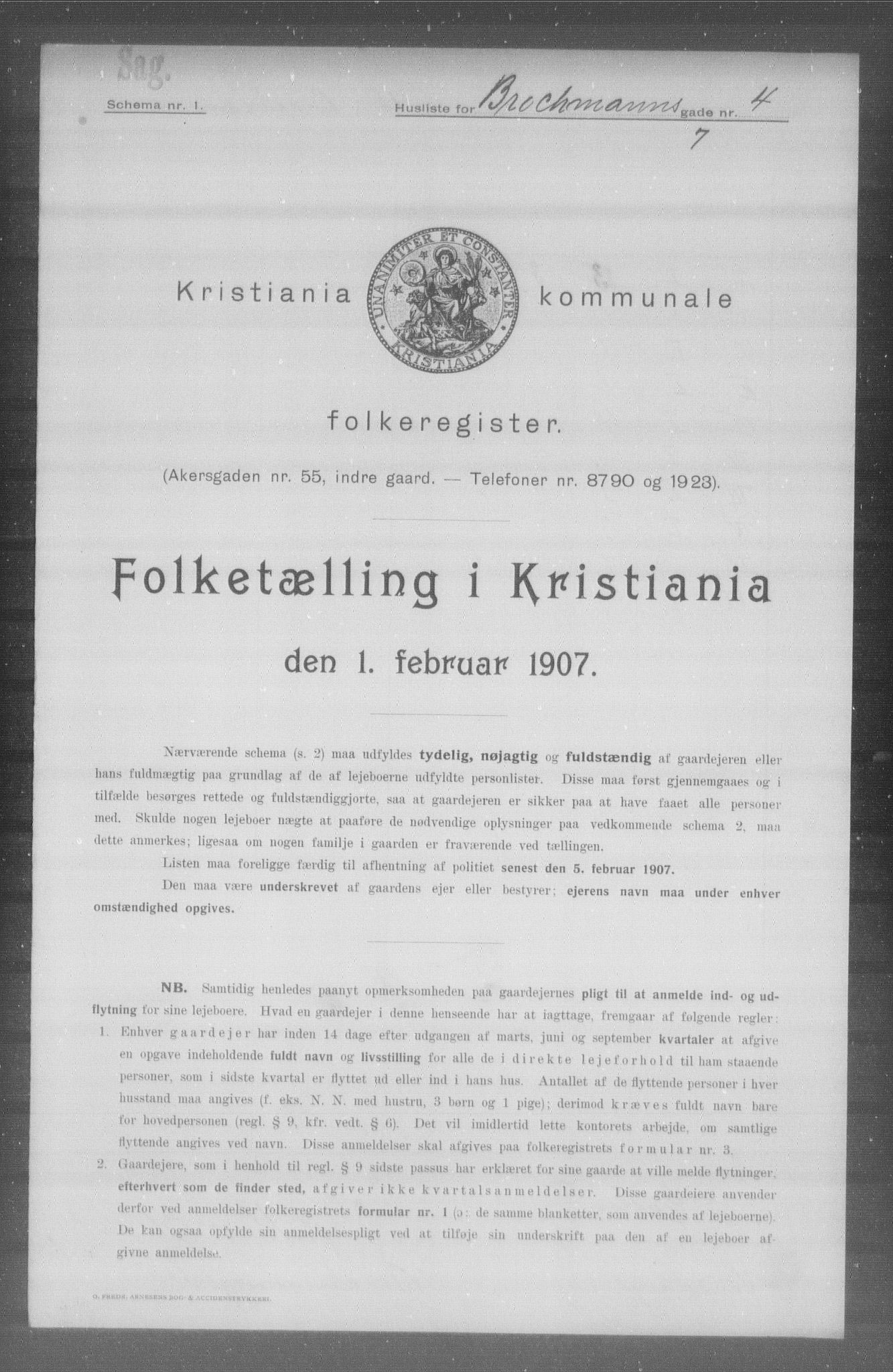 OBA, Municipal Census 1907 for Kristiania, 1907, p. 4973
