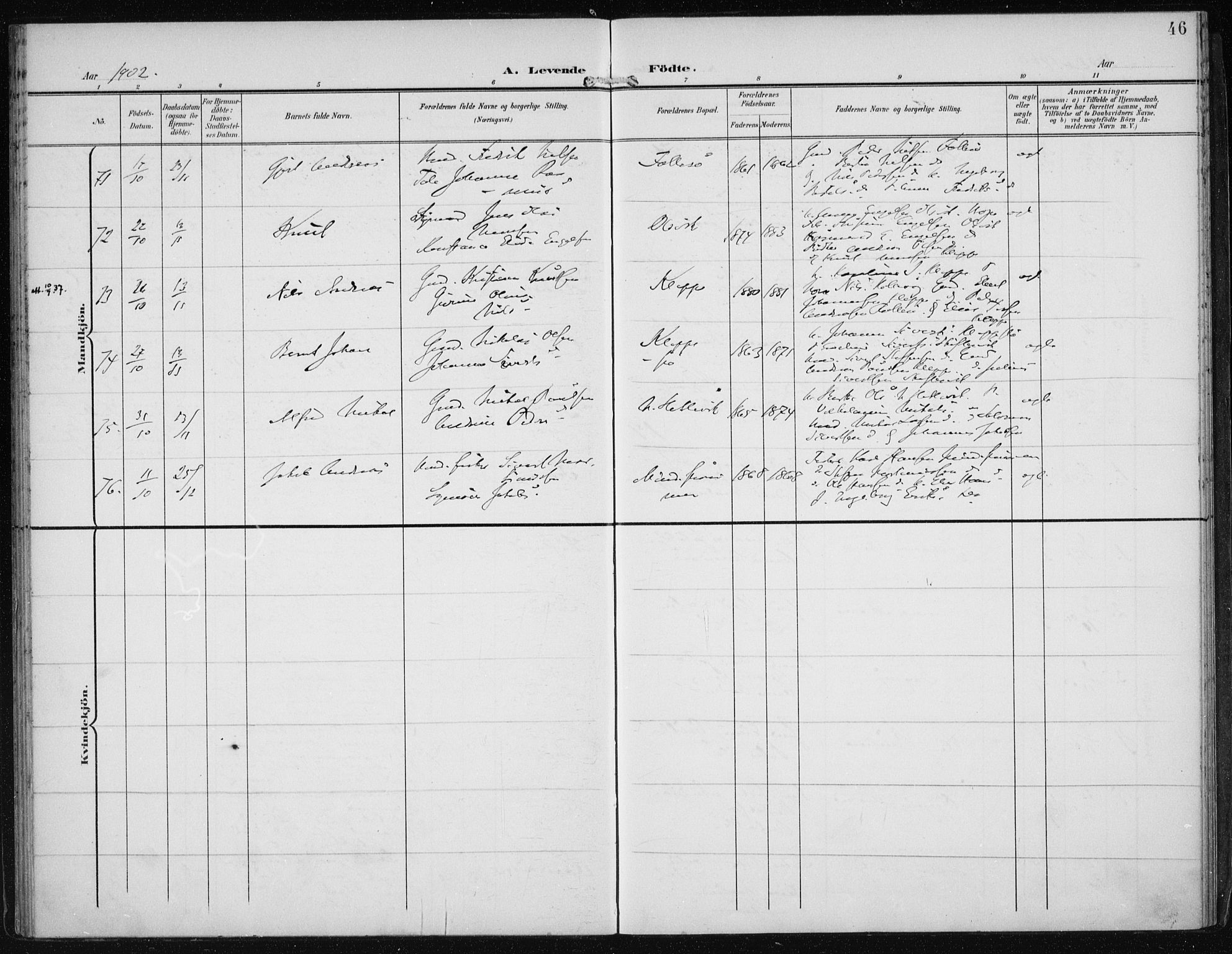 Askøy Sokneprestembete, AV/SAB-A-74101/H/Ha/Haa/Haac/L0001: Parish register (official) no. C 1, 1899-1905, p. 46