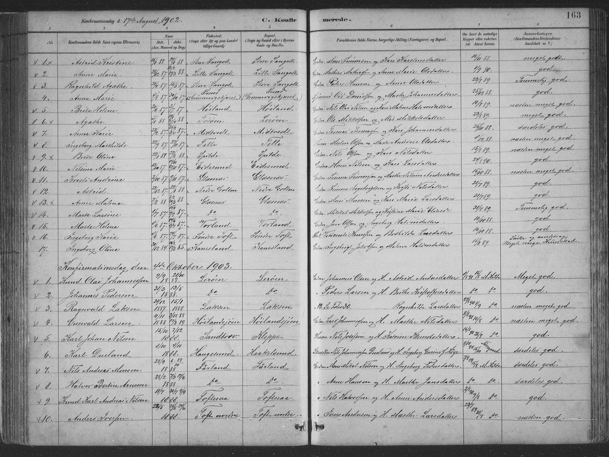 Sund sokneprestembete, SAB/A-99930: Parish register (copy) no. B 3, 1882-1911, p. 163