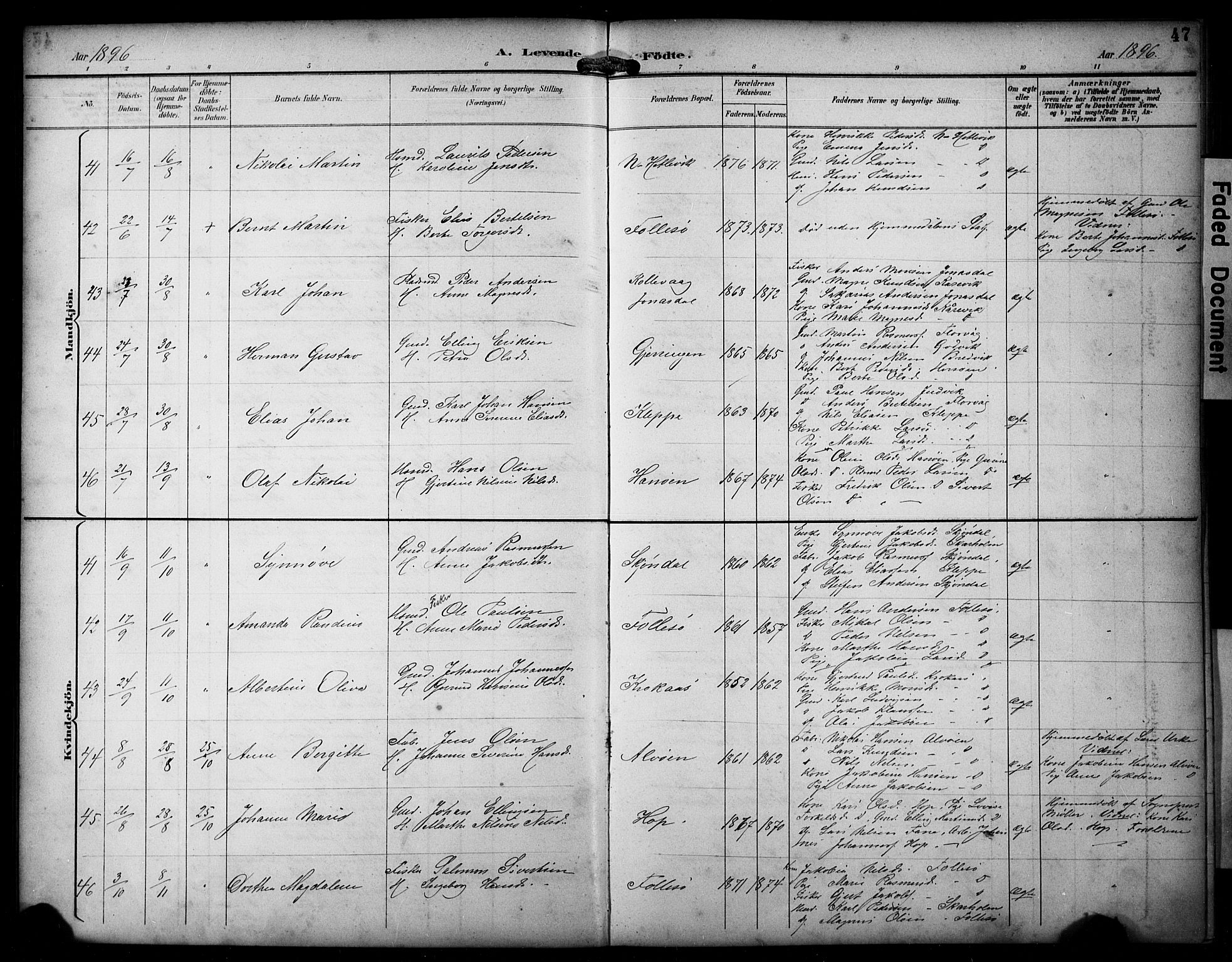 Askøy Sokneprestembete, AV/SAB-A-74101/H/Ha/Hab/Haba/L0009: Parish register (copy) no. A 9, 1894-1903, p. 47