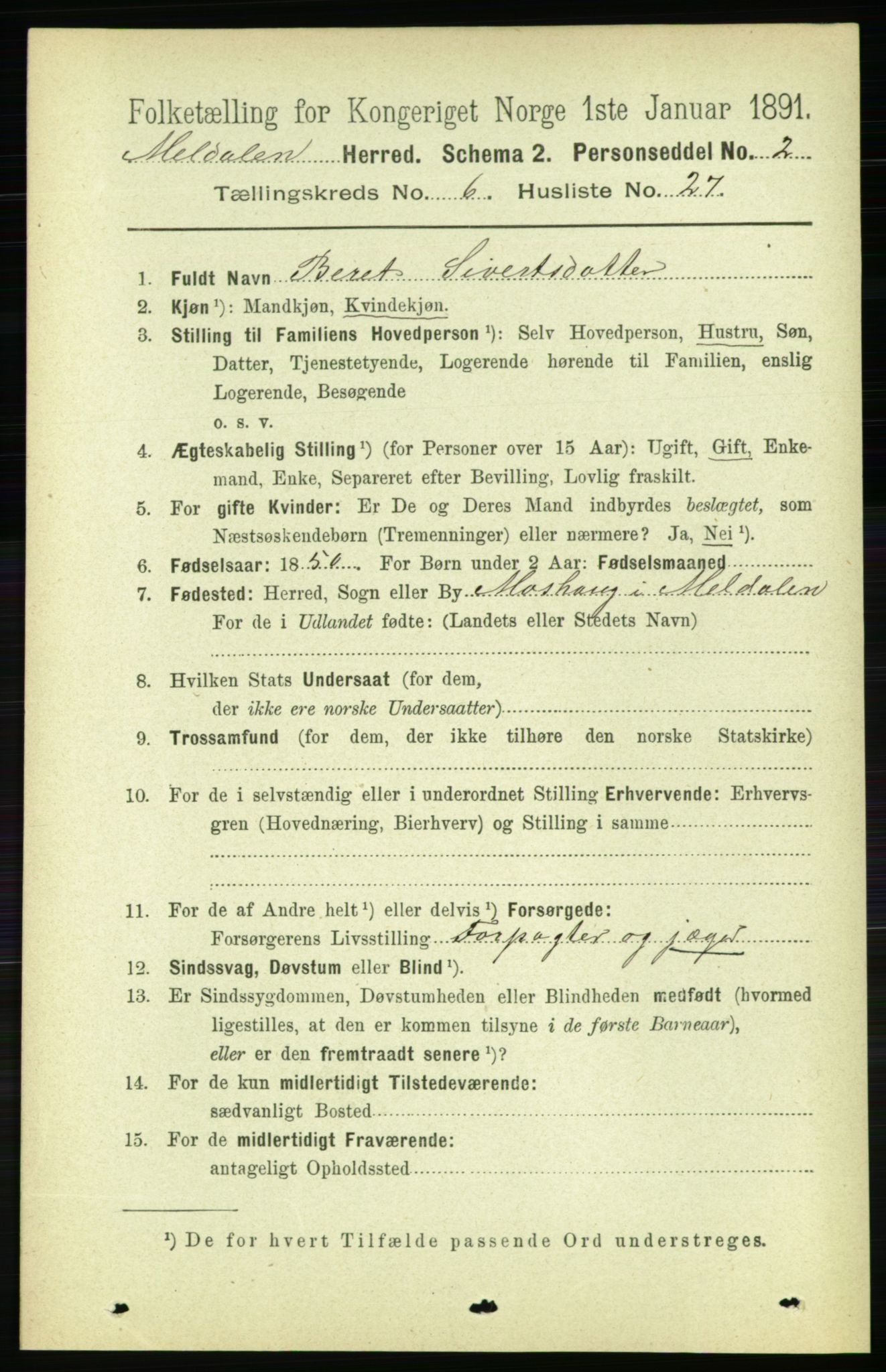 RA, 1891 census for 1636 Meldal, 1891, p. 3030