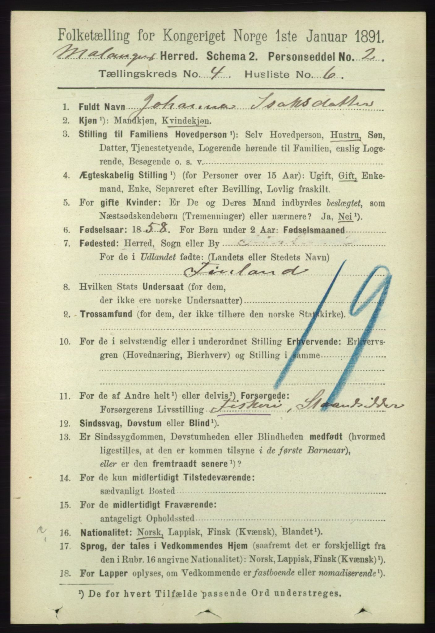 RA, 1891 census for 1932 Malangen, 1891, p. 1134