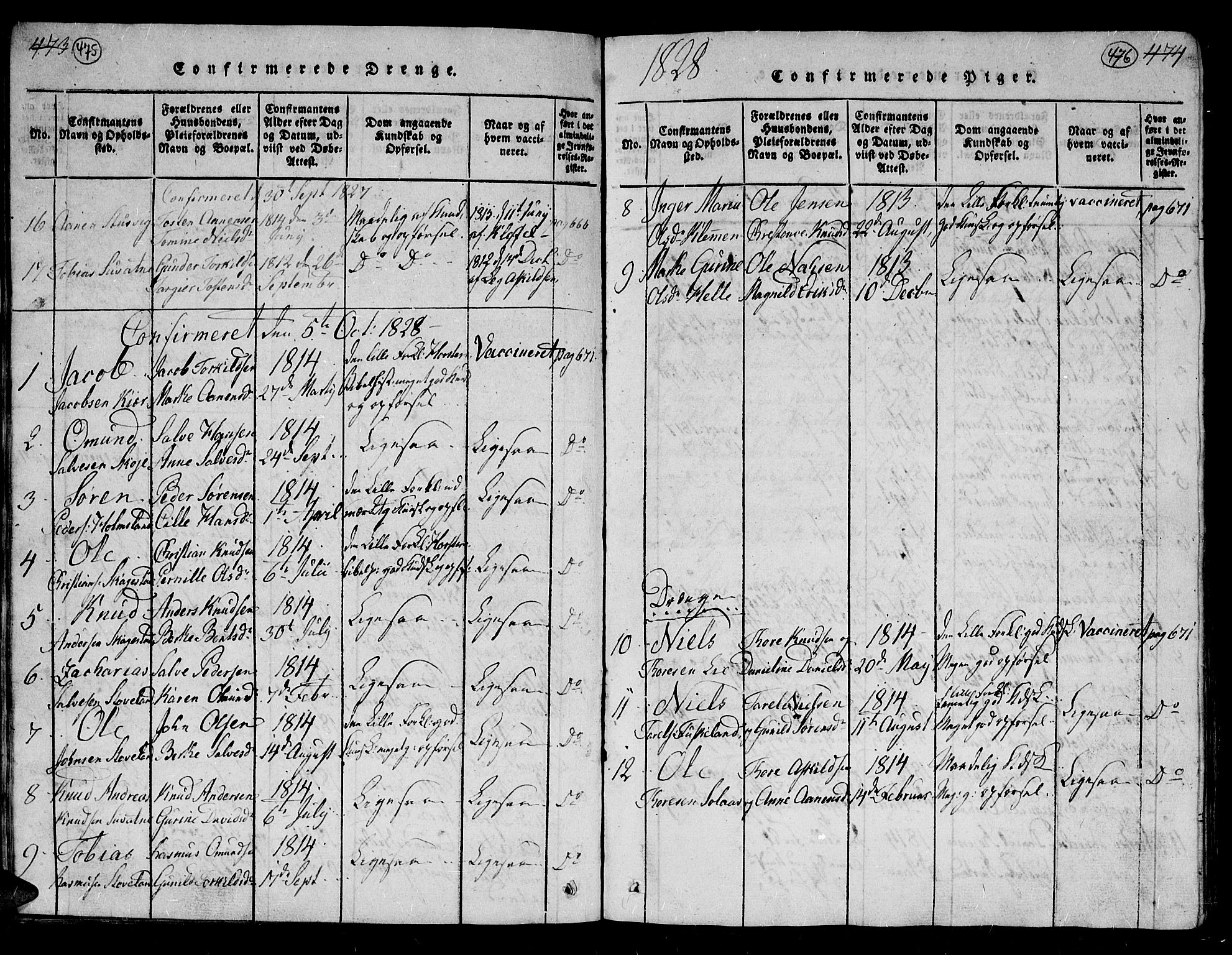 Holum sokneprestkontor, AV/SAK-1111-0022/F/Fb/Fba/L0002: Parish register (copy) no. B 2, 1820-1849, p. 475-476