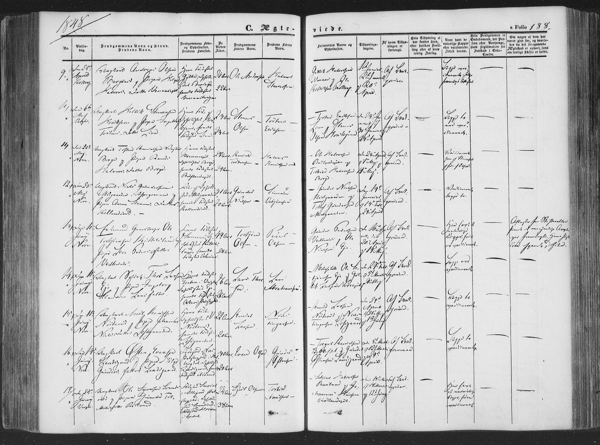 Rollag kirkebøker, AV/SAKO-A-240/F/Fa/L0008: Parish register (official) no. I 8, 1847-1860, p. 188