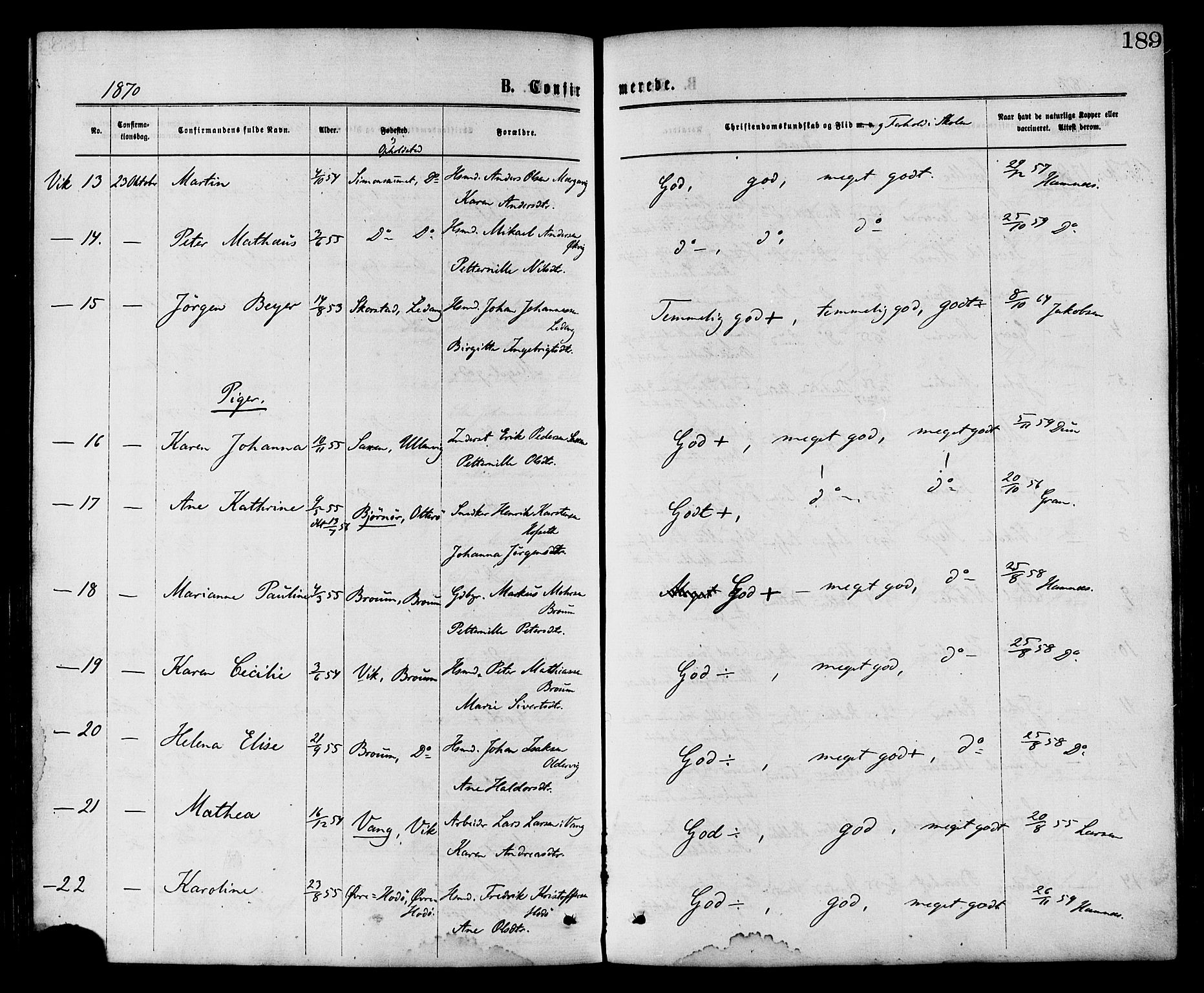 Ministerialprotokoller, klokkerbøker og fødselsregistre - Nord-Trøndelag, AV/SAT-A-1458/773/L0616: Parish register (official) no. 773A07, 1870-1887, p. 189