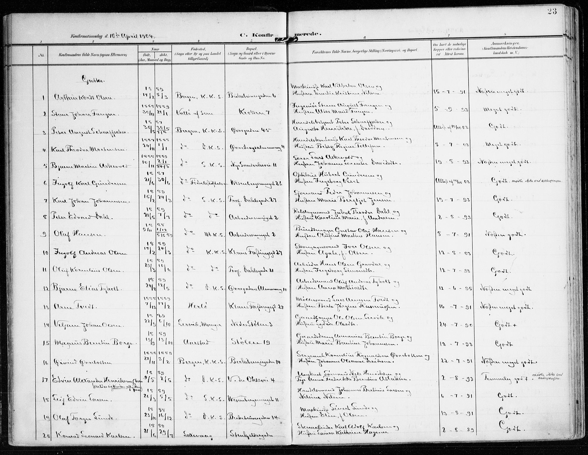 Mariakirken Sokneprestembete, SAB/A-76901/H/Haa/L0014: Parish register (official) no. C 2, 1900-1916, p. 23