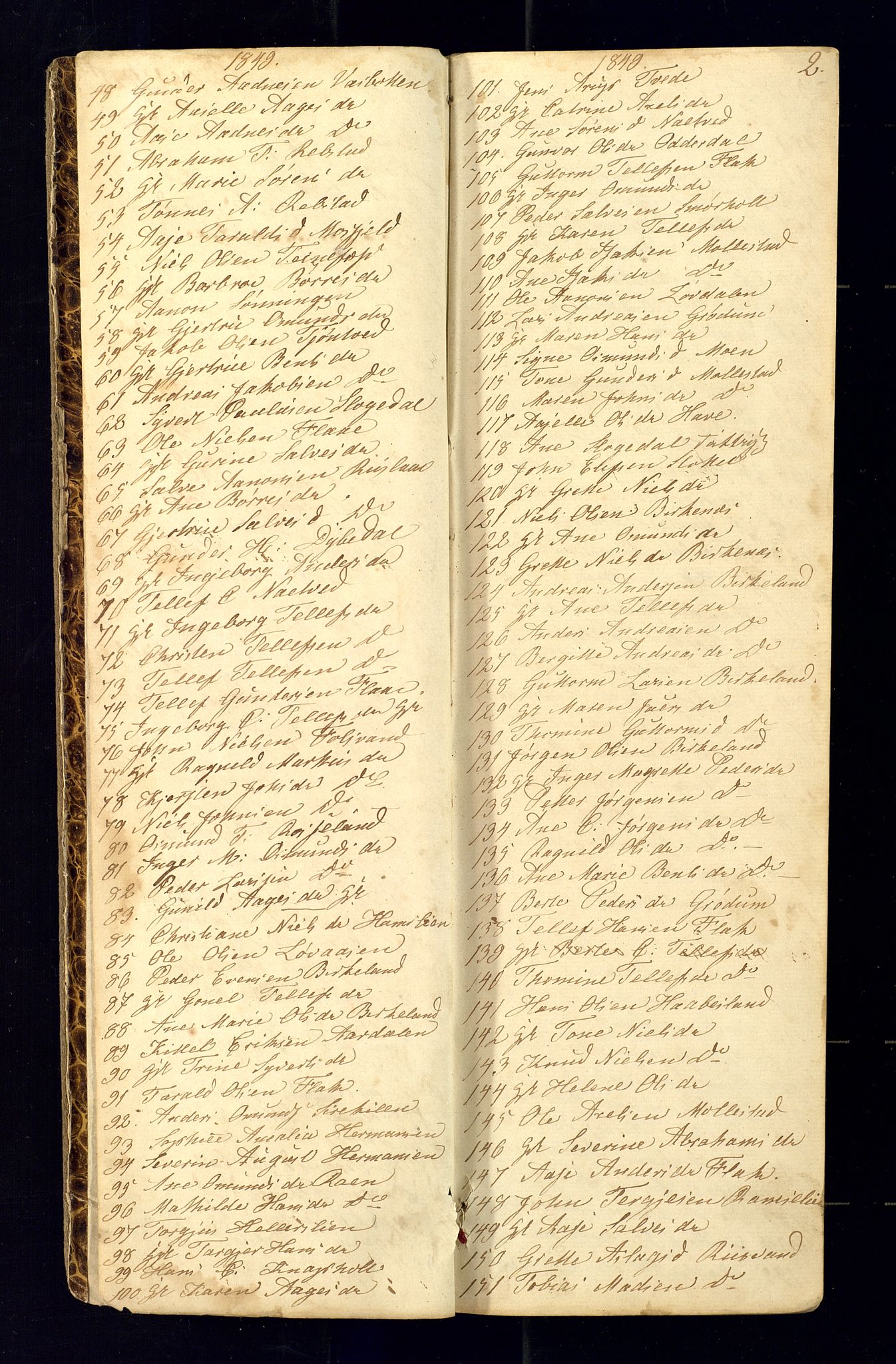Birkenes sokneprestkontor, SAK/1111-0004/F/Fc/L0003: Communicants register no. C-3, 1849-1858, p. 2