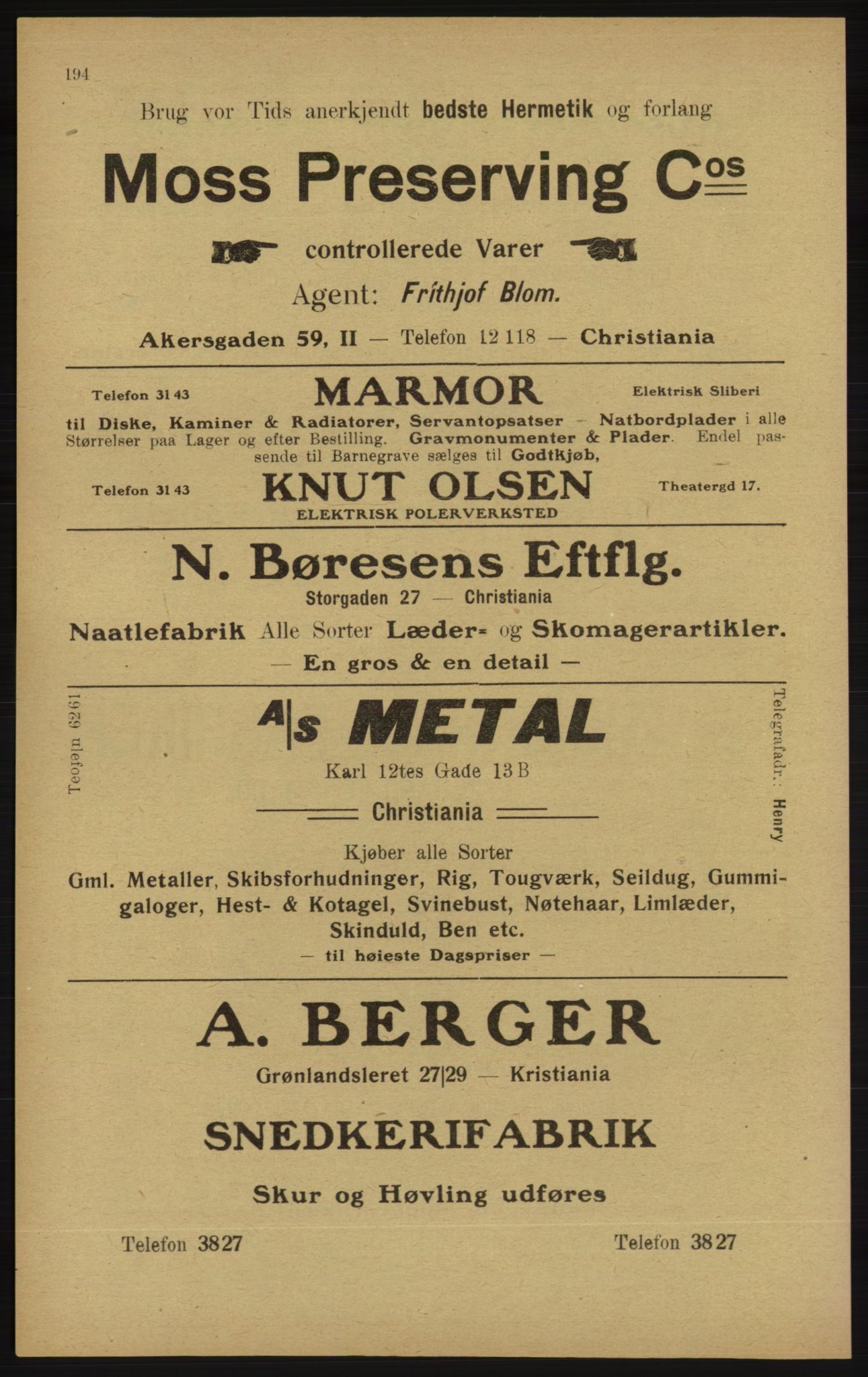 Kristiania/Oslo adressebok, PUBL/-, 1913, p. 204