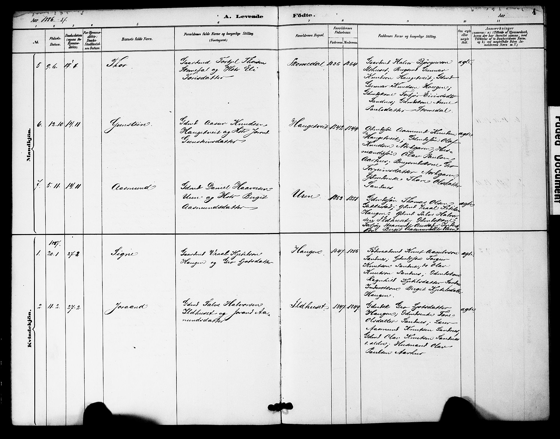 Bygland sokneprestkontor, AV/SAK-1111-0006/F/Fa/Fac/L0001: Parish register (official) no. A 1, 1885-1909, p. 4