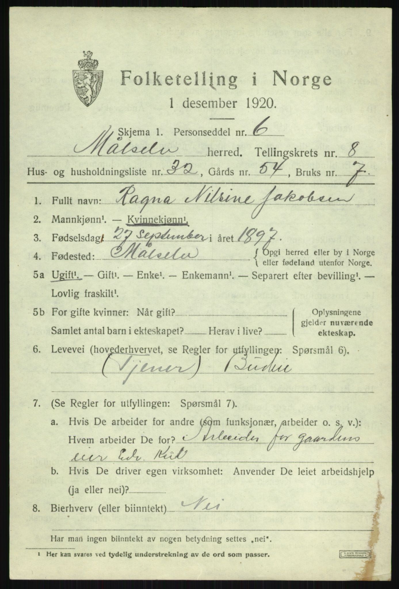 SATØ, 1920 census for Målselv, 1920, p. 5271