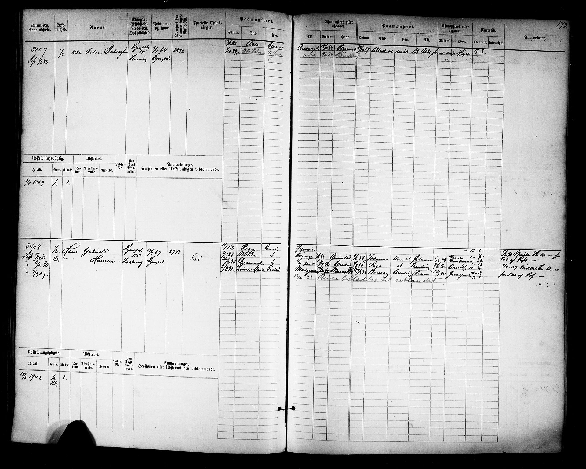 Farsund mønstringskrets, AV/SAK-2031-0017/F/Fb/L0019: Hovedrulle nr 3067-3832, Z-11, 1882-1922, p. 177