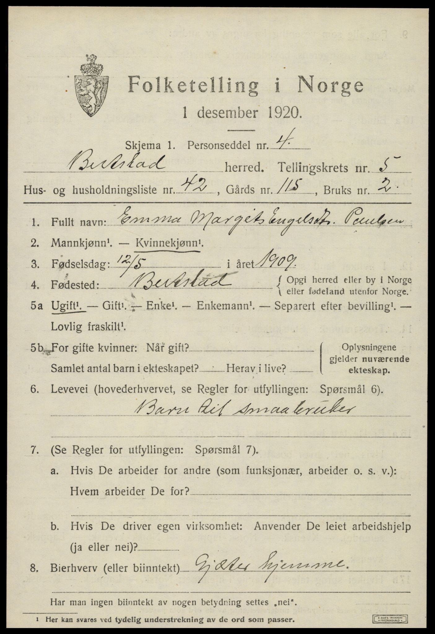 SAT, 1920 census for Beitstad, 1920, p. 4113