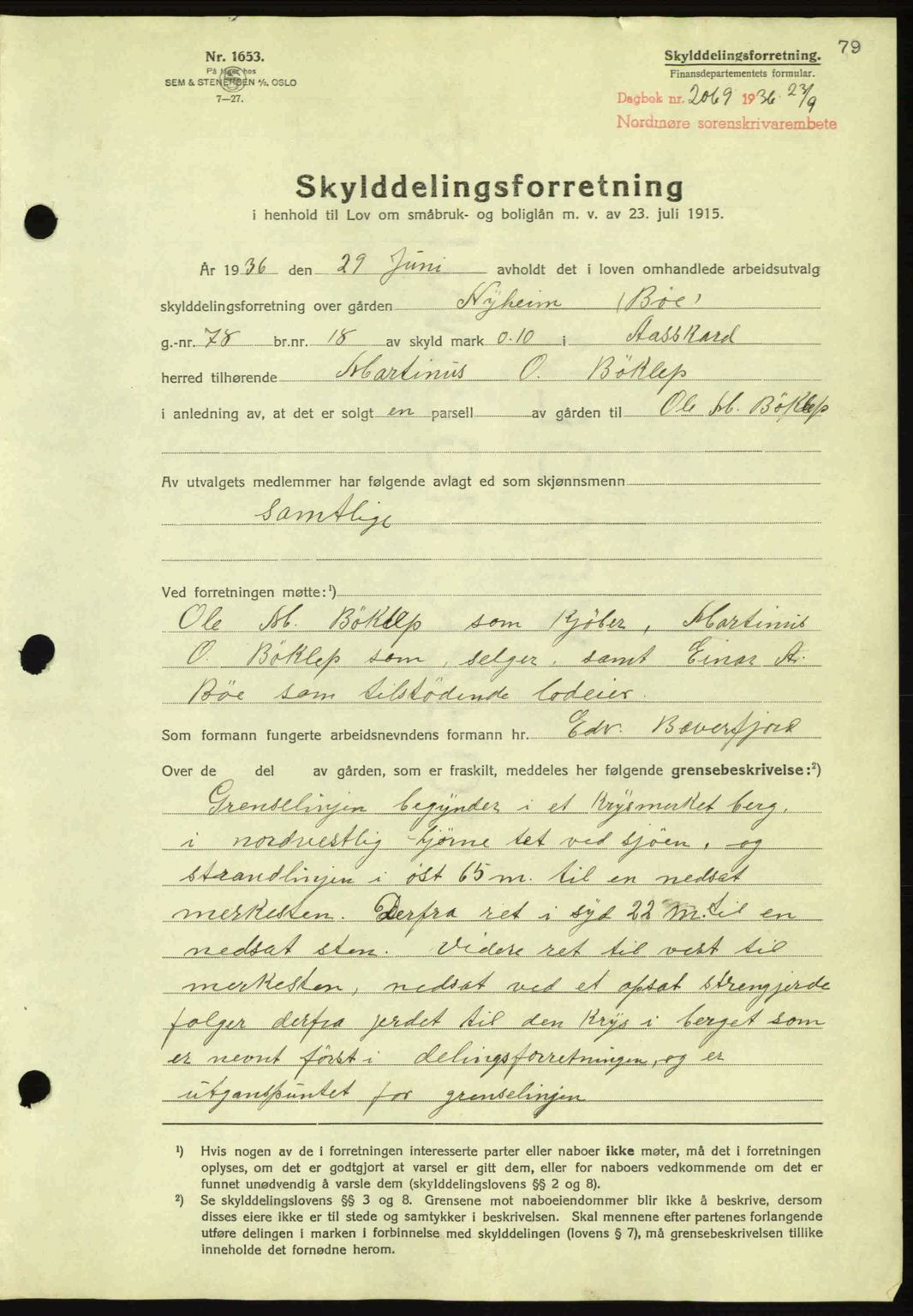 Nordmøre sorenskriveri, AV/SAT-A-4132/1/2/2Ca: Mortgage book no. A80, 1936-1937, Diary no: : 2069/1936