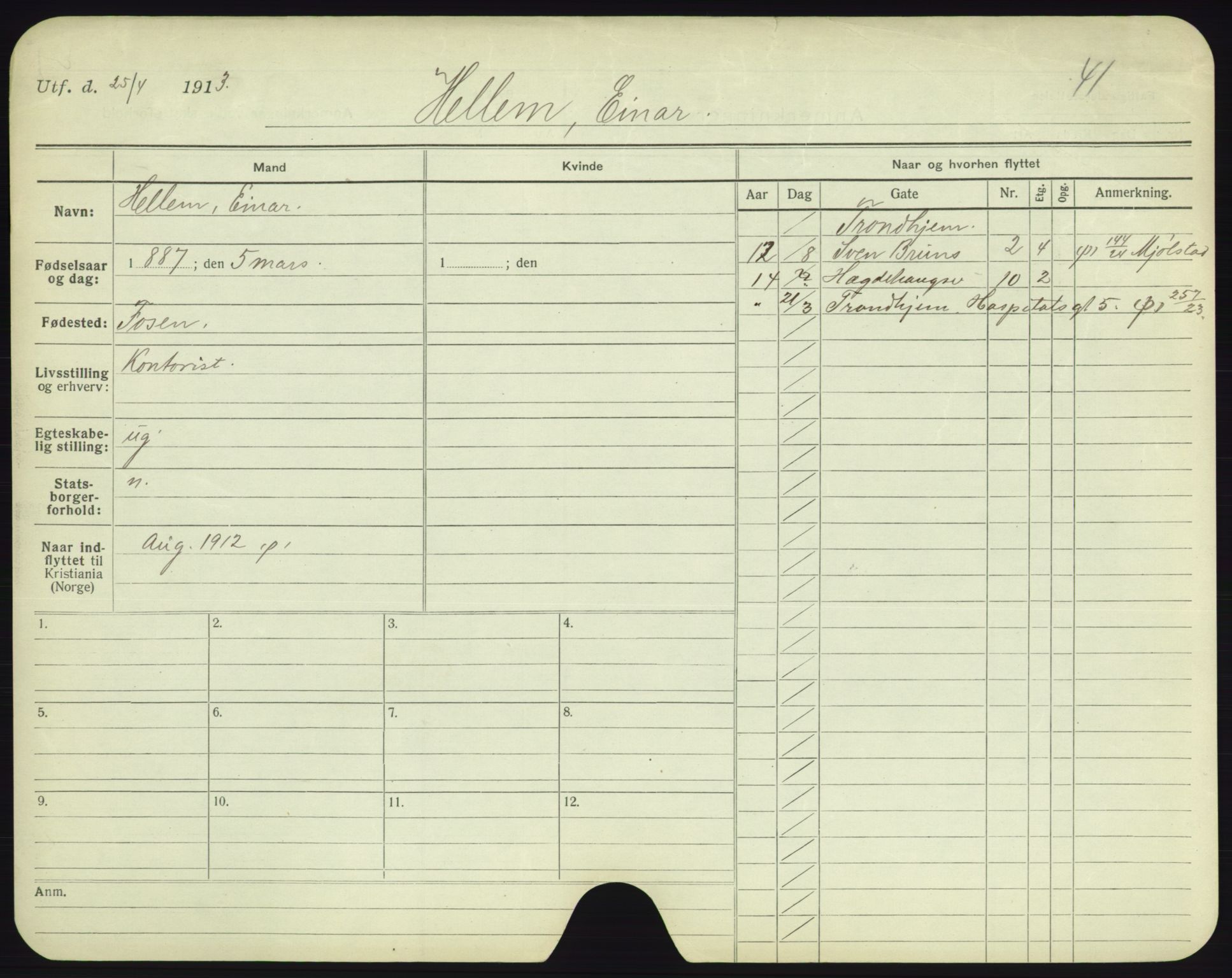 Oslo folkeregister, Registerkort, SAO/A-11715/F/Fa/Fac/L0004: Menn, 1906-1914, p. 601a