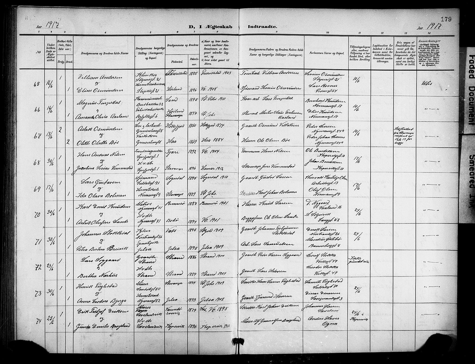 St. Johannes sokneprestkontor, AV/SAST-A-101814/001/30/30BB/L0005: Parish register (copy) no. B 5, 1901-1917, p. 179