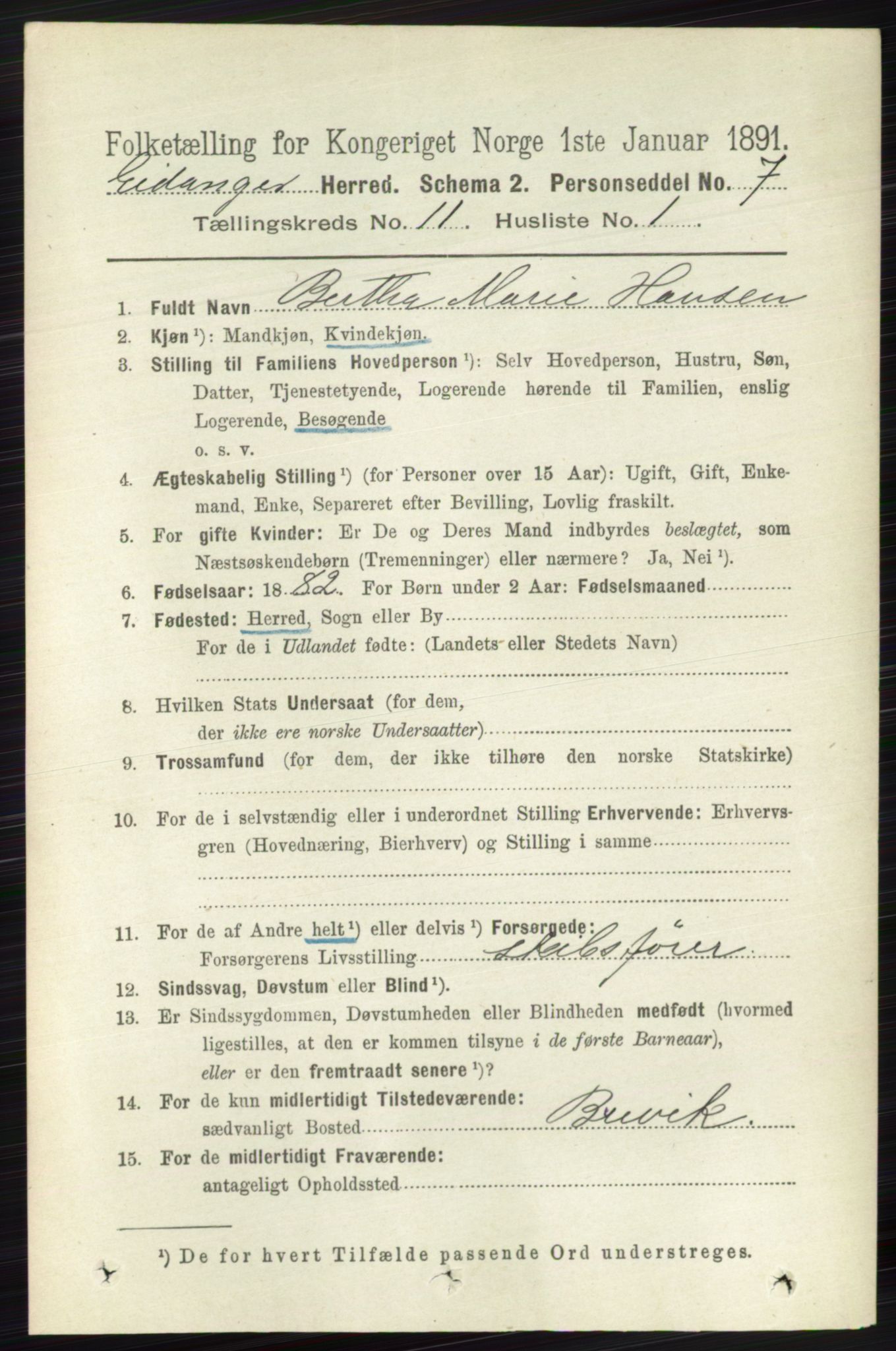 RA, 1891 census for 0813 Eidanger, 1891, p. 4243