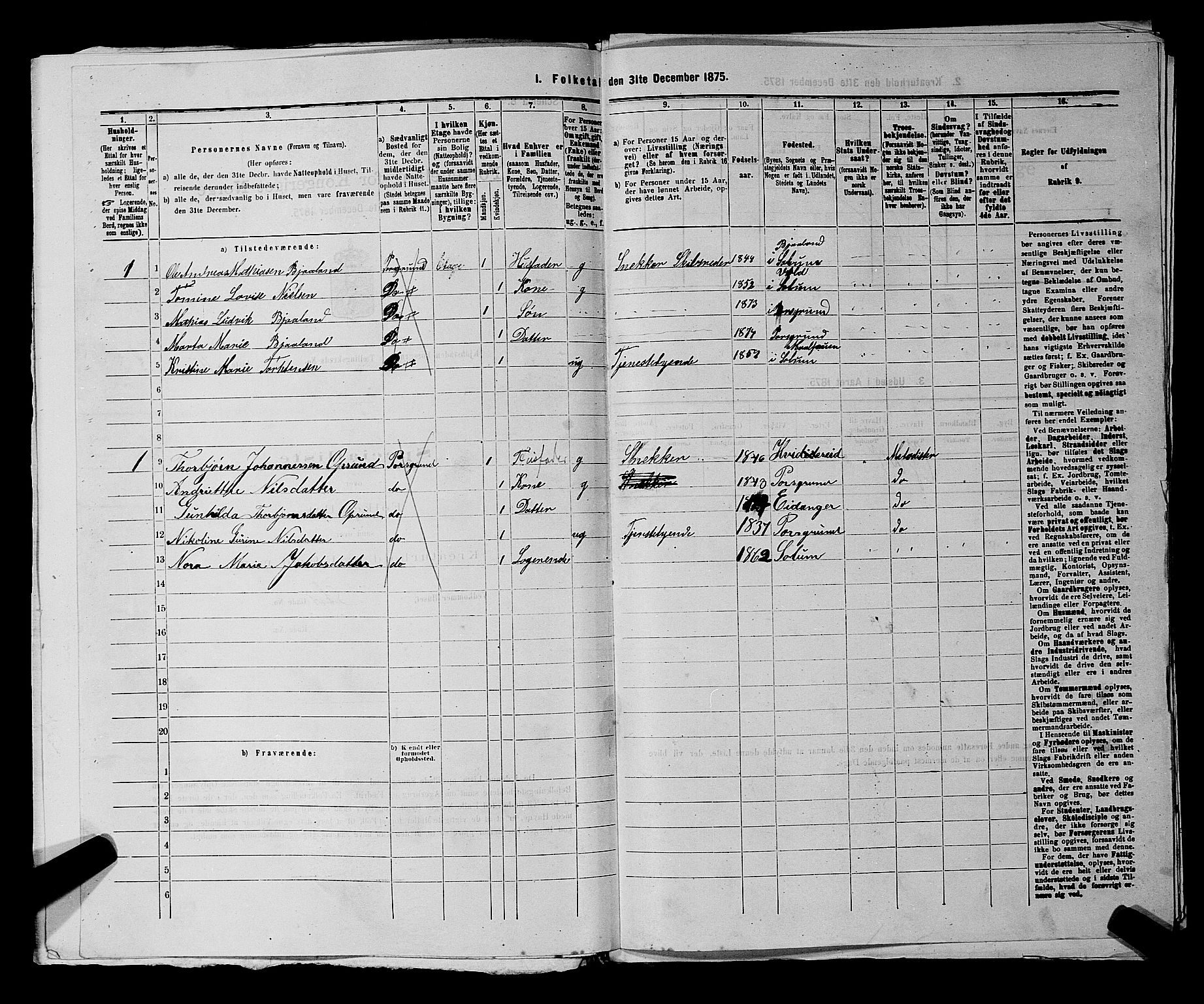 SAKO, 1875 census for 0805P Porsgrunn, 1875, p. 280