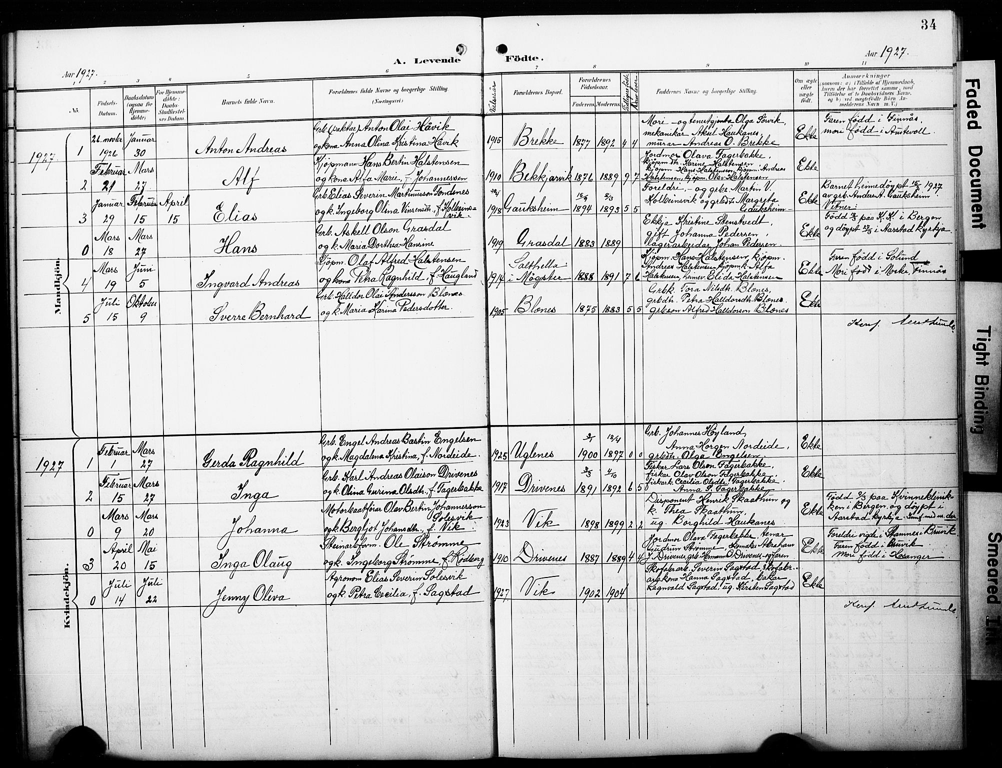 Fitjar sokneprestembete, AV/SAB-A-99926: Parish register (copy) no. C 1, 1900-1928, p. 34