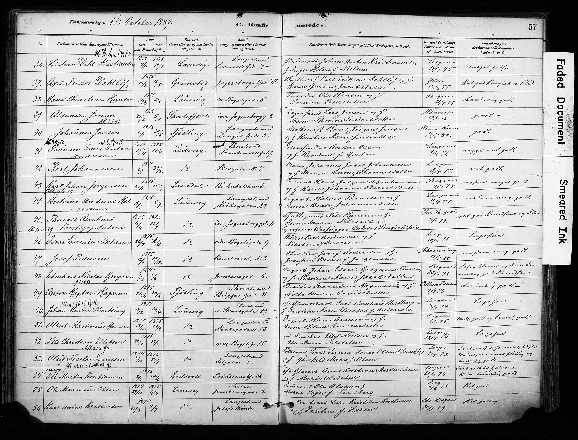 Larvik kirkebøker, AV/SAKO-A-352/F/Fa/L0008: Parish register (official) no. I 8, 1884-1902, p. 57