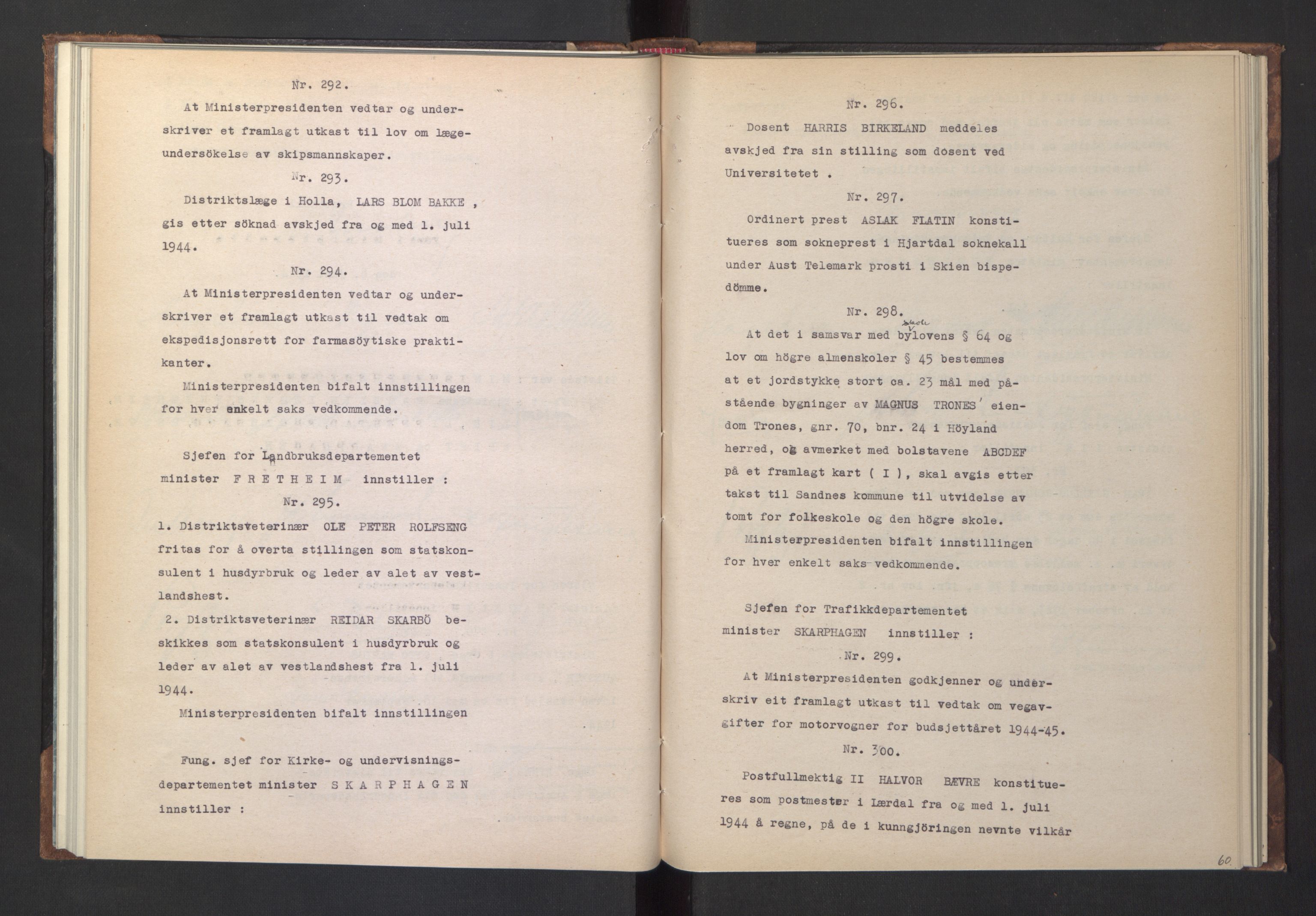 NS-administrasjonen 1940-1945 (Statsrådsekretariatet, de kommisariske statsråder mm), RA/S-4279/D/Da/L0005: Protokoll fra ministermøter, 1944, p. 62