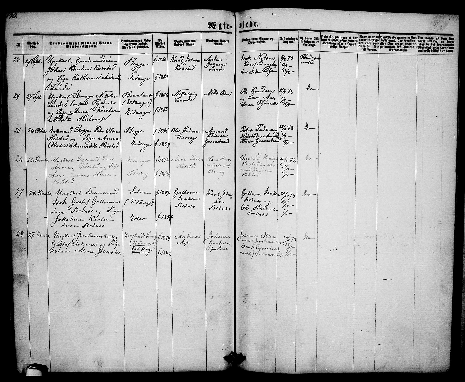 Eidanger kirkebøker, AV/SAKO-A-261/G/Ga/L0001: Parish register (copy) no. 1, 1863-1878, p. 190