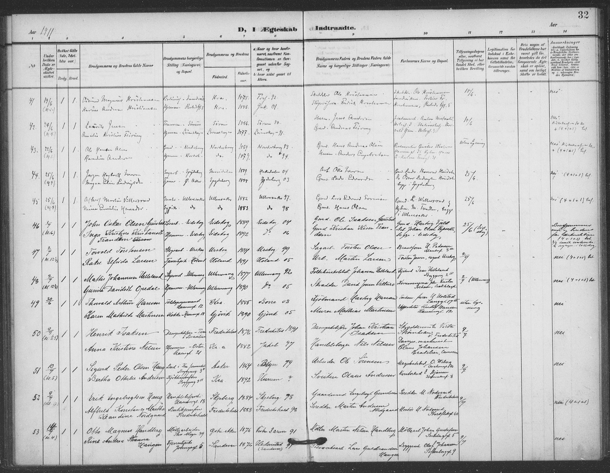 Jakob prestekontor Kirkebøker, AV/SAO-A-10850/F/Fa/L0010: Parish register (official) no. 10, 1908-1922, p. 32