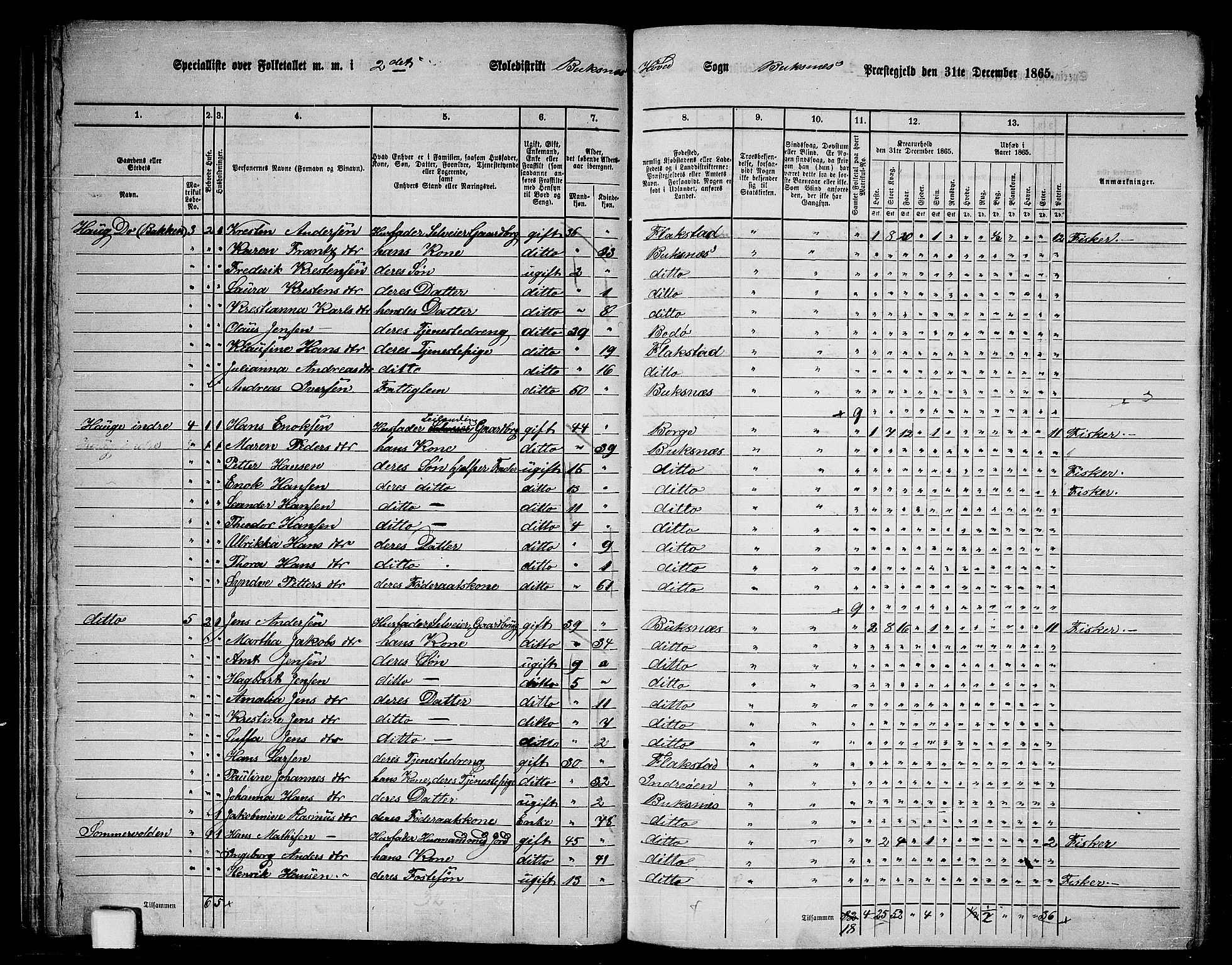 RA, 1865 census for Buksnes, 1865, p. 32