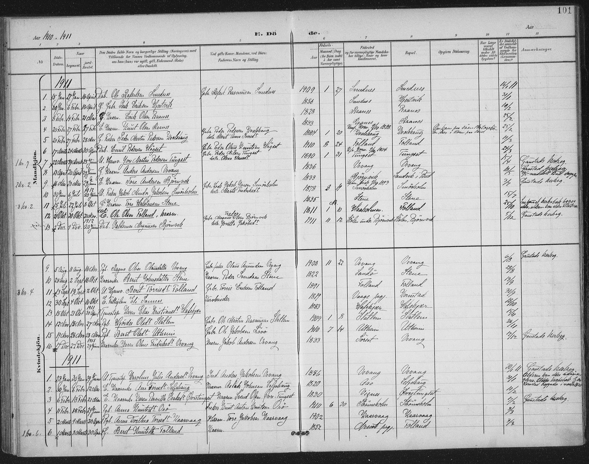 Ministerialprotokoller, klokkerbøker og fødselsregistre - Møre og Romsdal, AV/SAT-A-1454/570/L0833: Parish register (official) no. 570A07, 1901-1914, p. 101