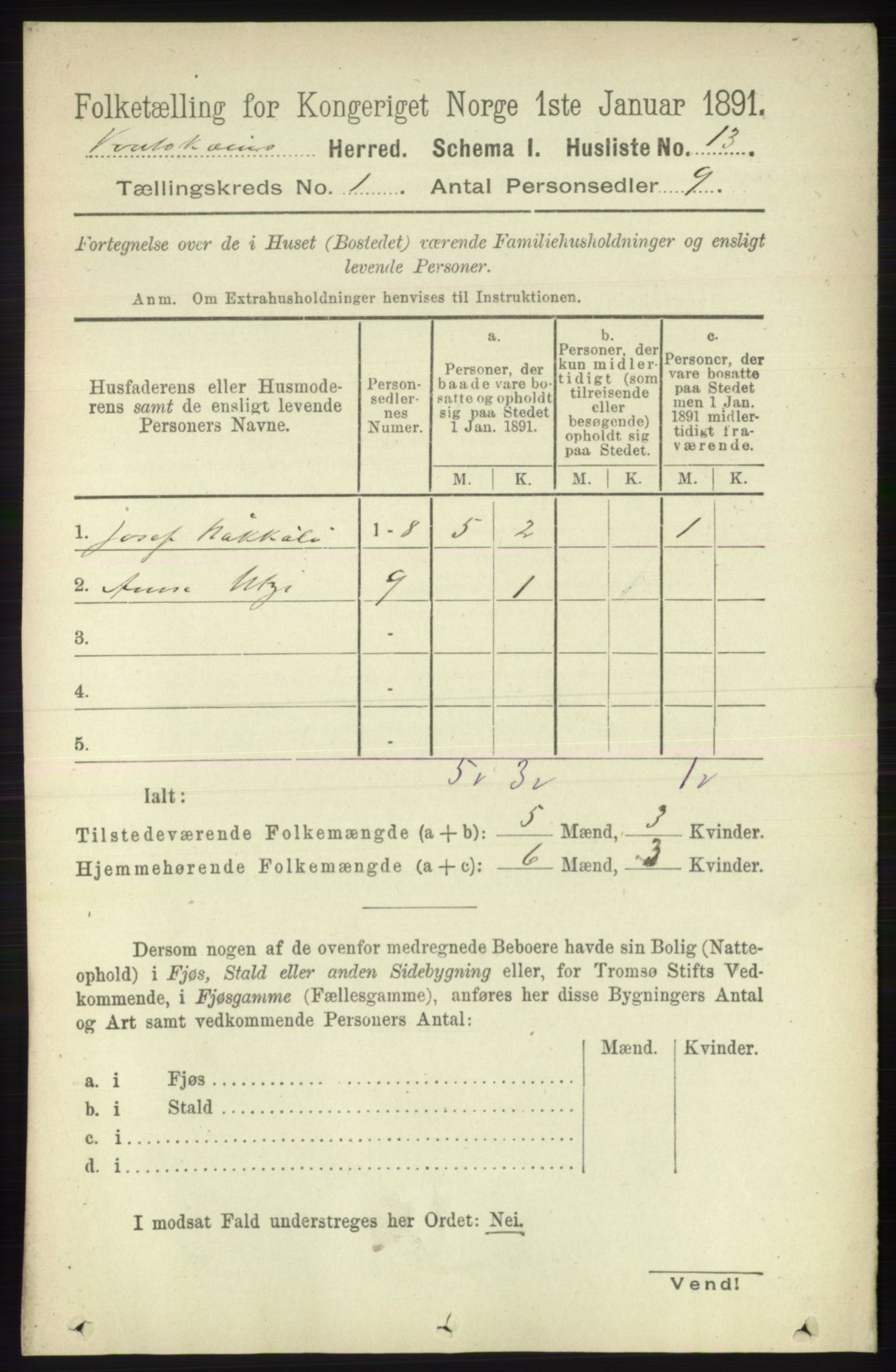 RA, 1891 census for 2011 Kautokeino, 1891, p. 26