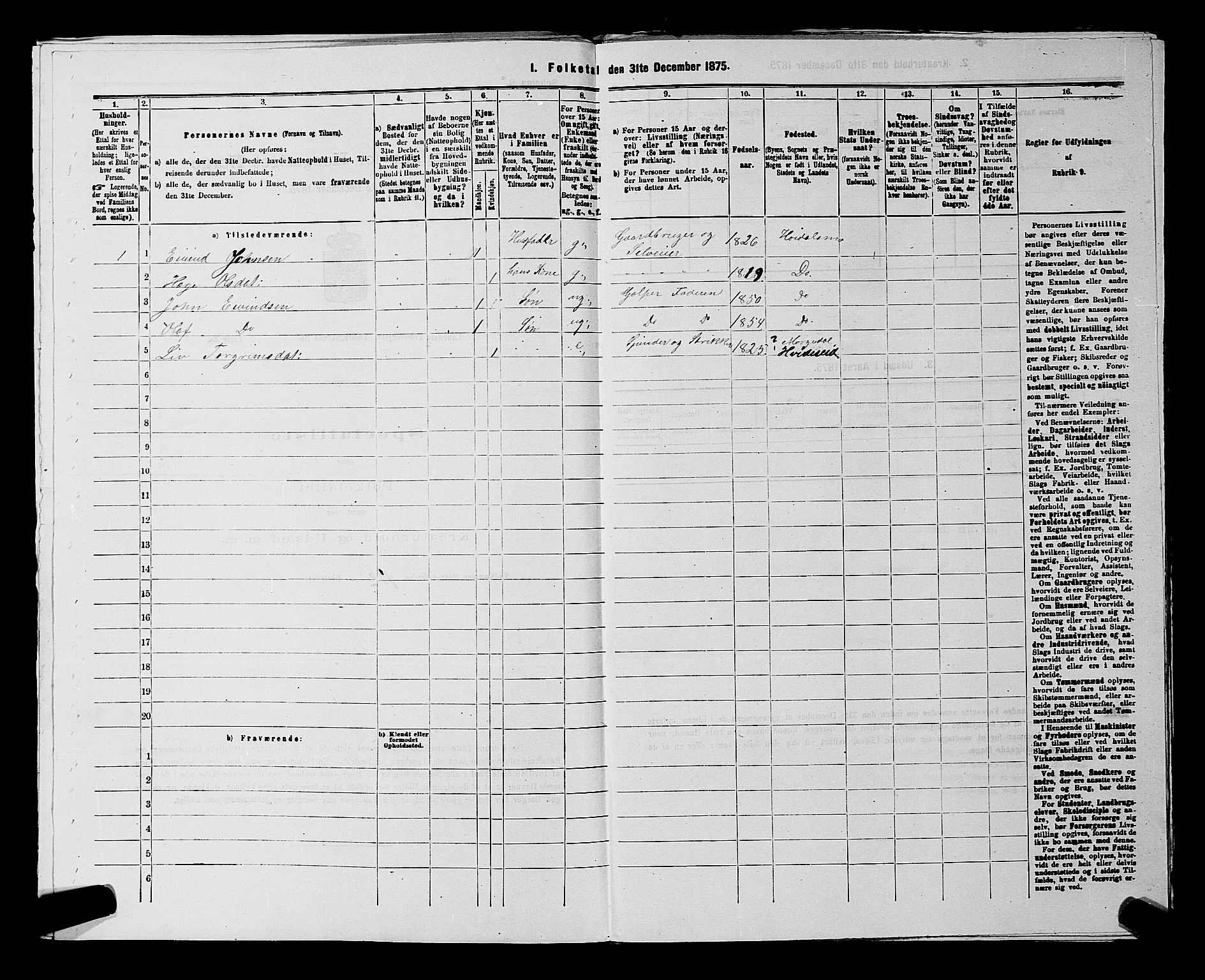 SAKO, 1875 census for 0833P Lårdal, 1875, p. 373