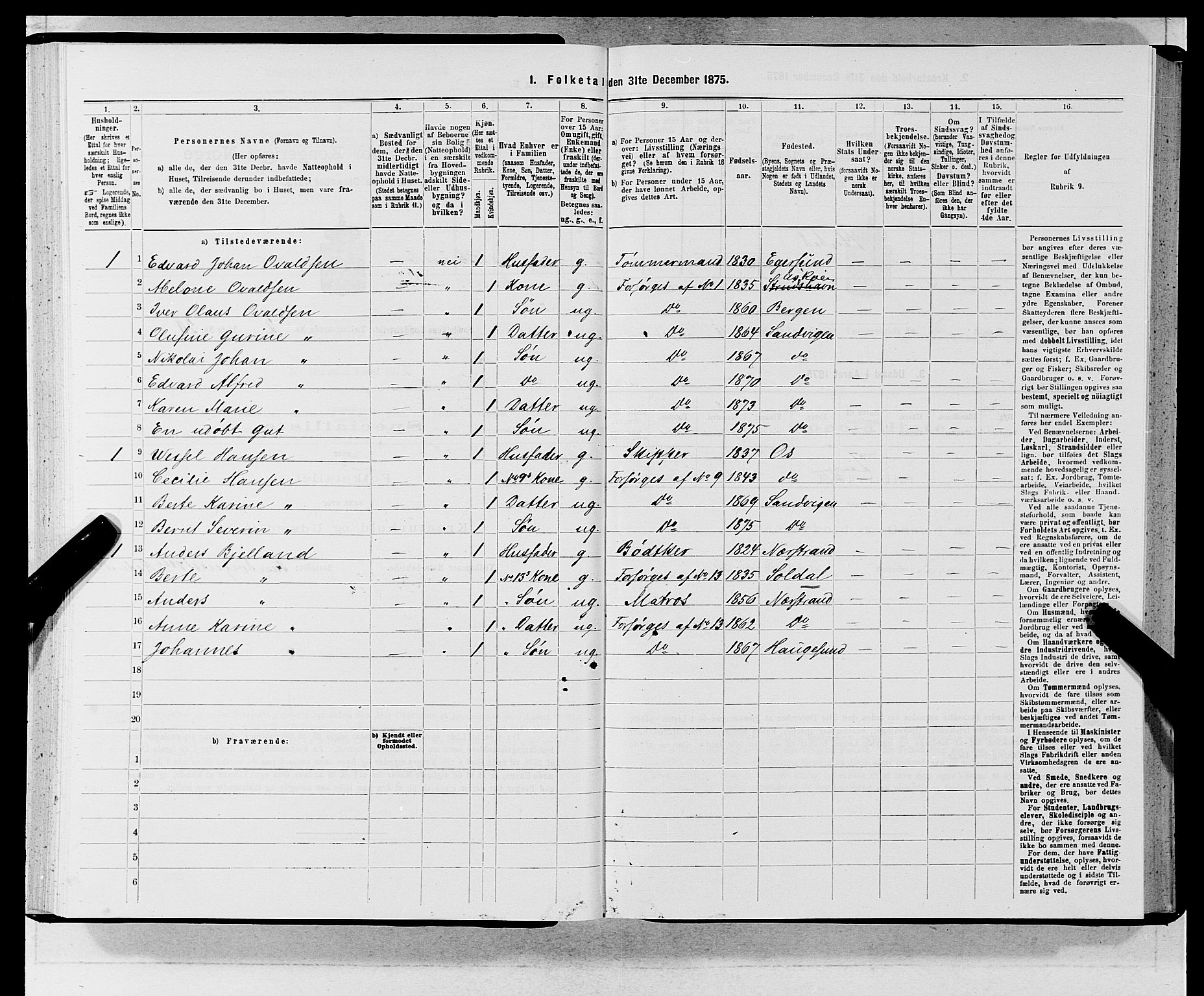 SAB, 1875 census for 1281L Bergen landdistrikt/Domkirken and Sandviken, 1875, p. 166