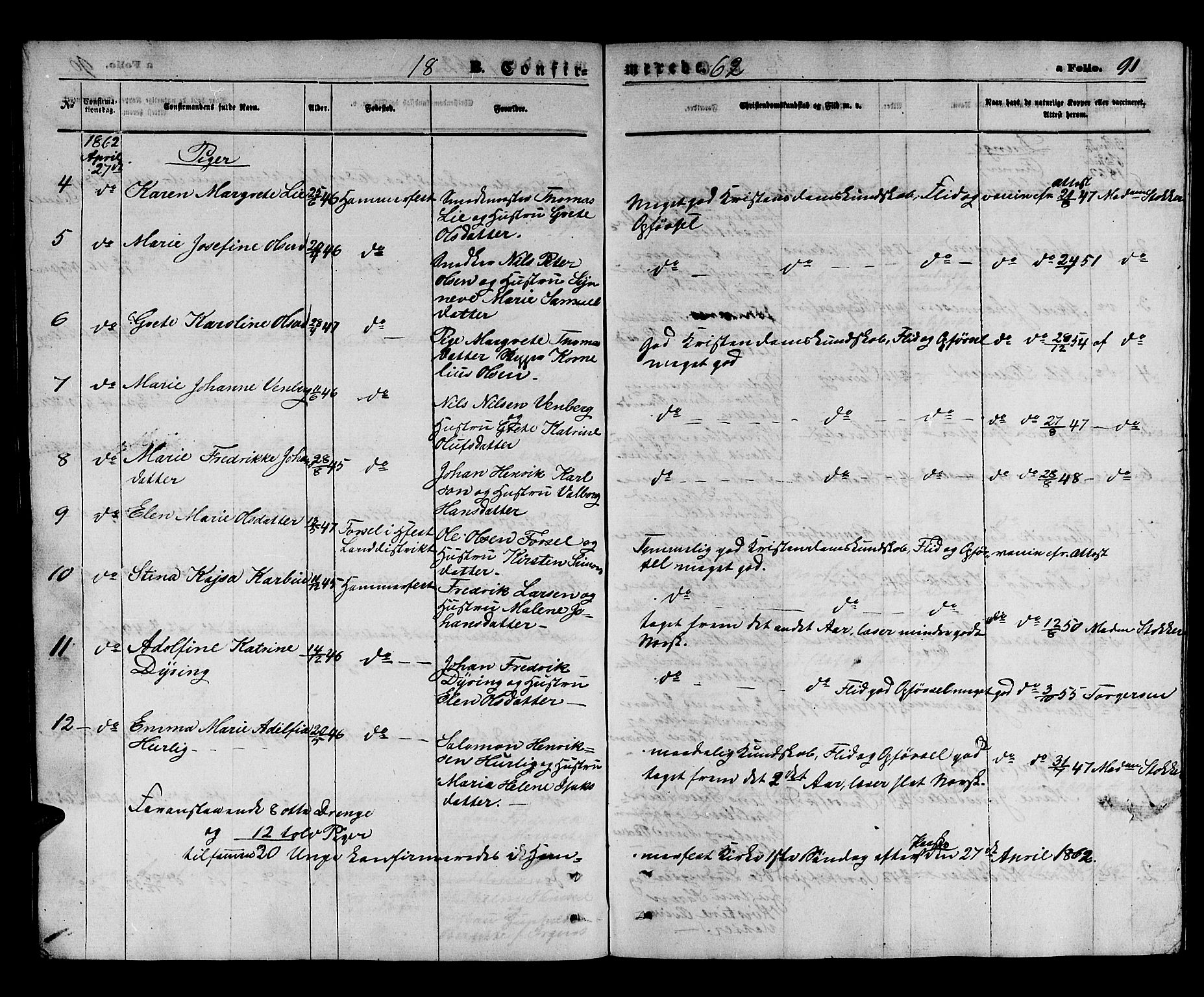 Hammerfest sokneprestkontor, AV/SATØ-S-1347/H/Hb/L0003.klokk: Parish register (copy) no. 3 /1, 1862-1868, p. 91