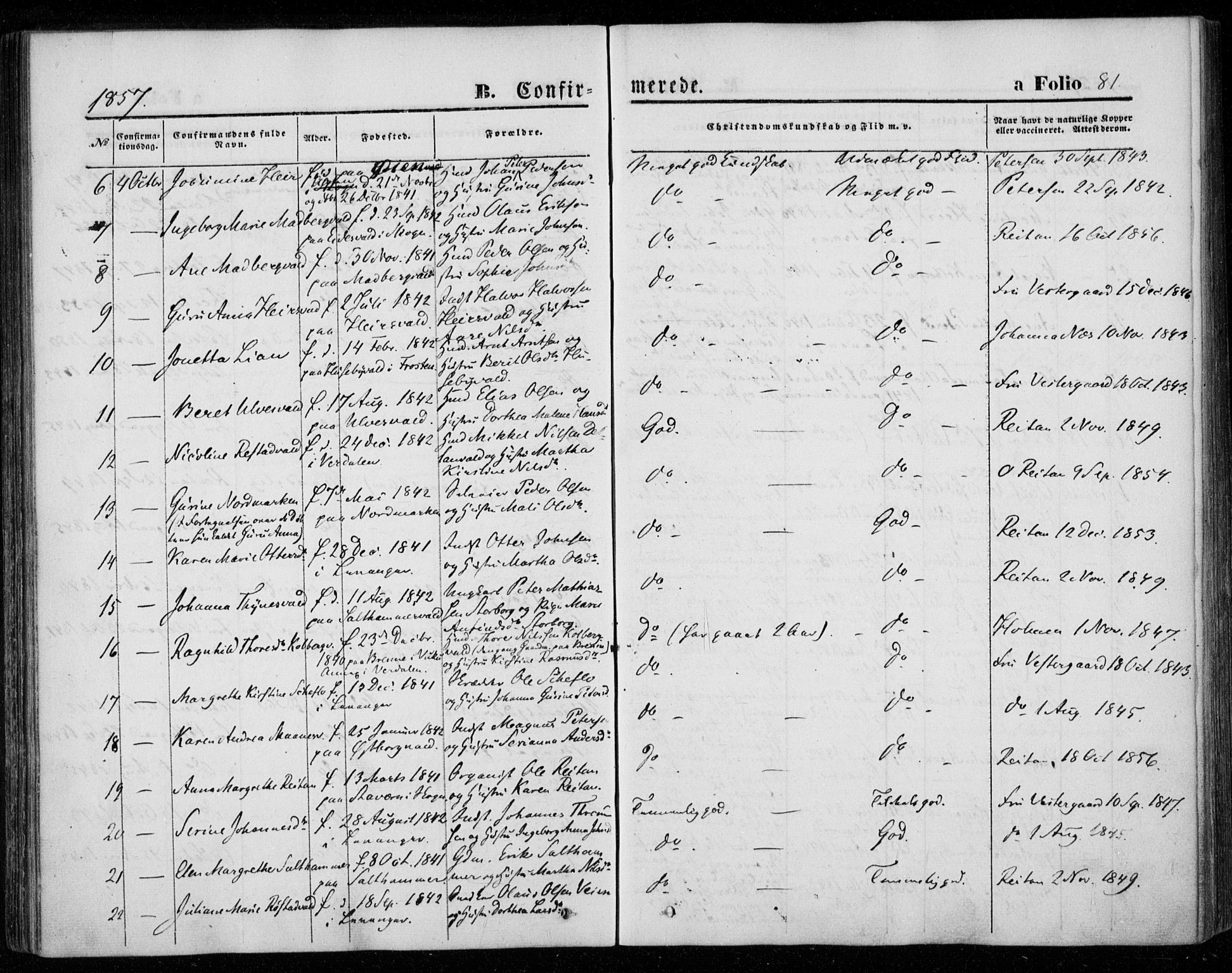 Ministerialprotokoller, klokkerbøker og fødselsregistre - Nord-Trøndelag, SAT/A-1458/720/L0184: Parish register (official) no. 720A02 /1, 1855-1863, p. 81