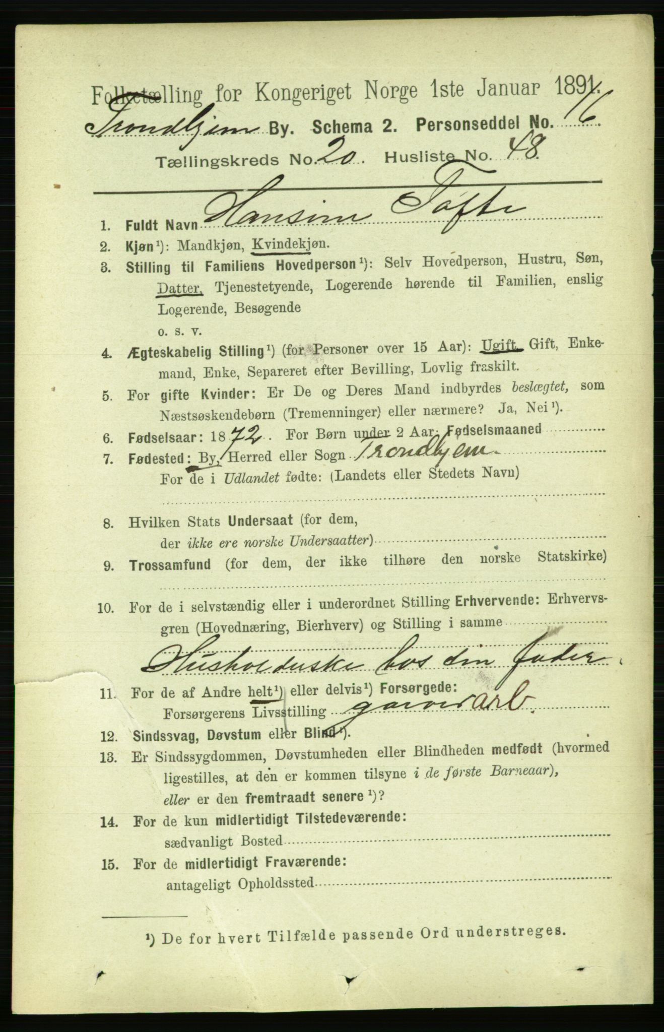 RA, 1891 census for 1601 Trondheim, 1891, p. 15871