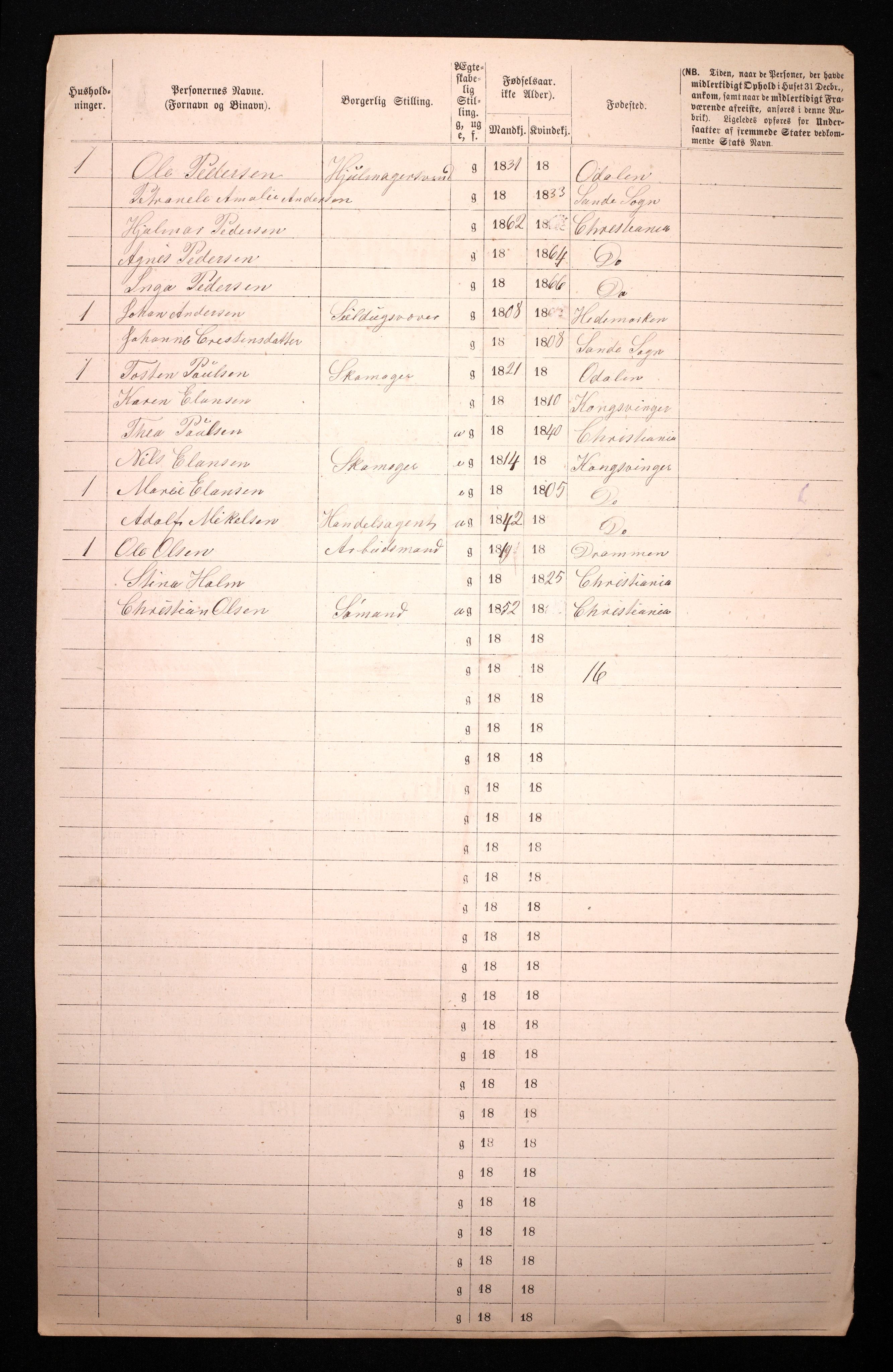 RA, 1870 census for 0301 Kristiania, 1870, p. 3448