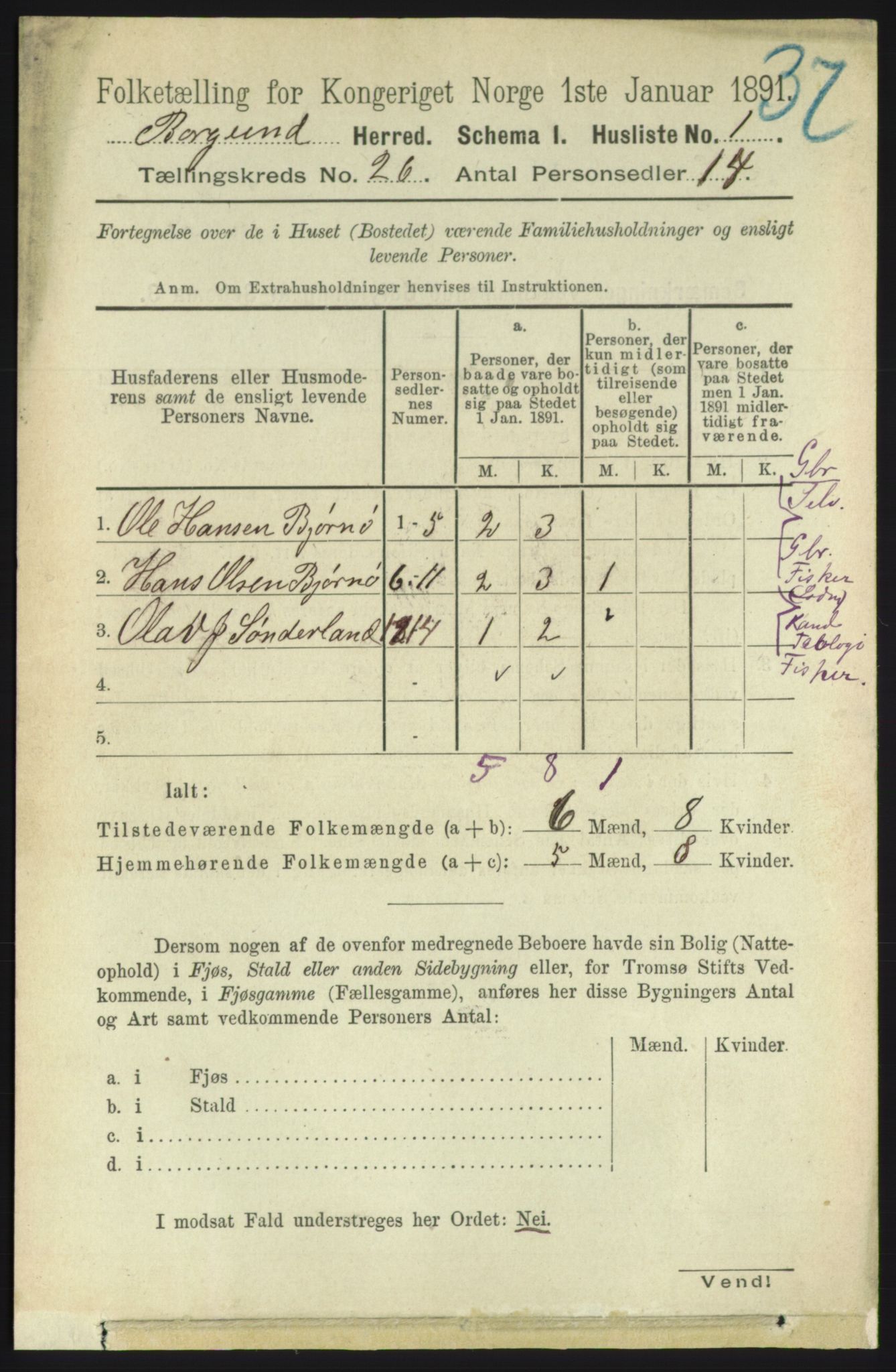 RA, 1891 census for 1531 Borgund, 1891, p. 7579