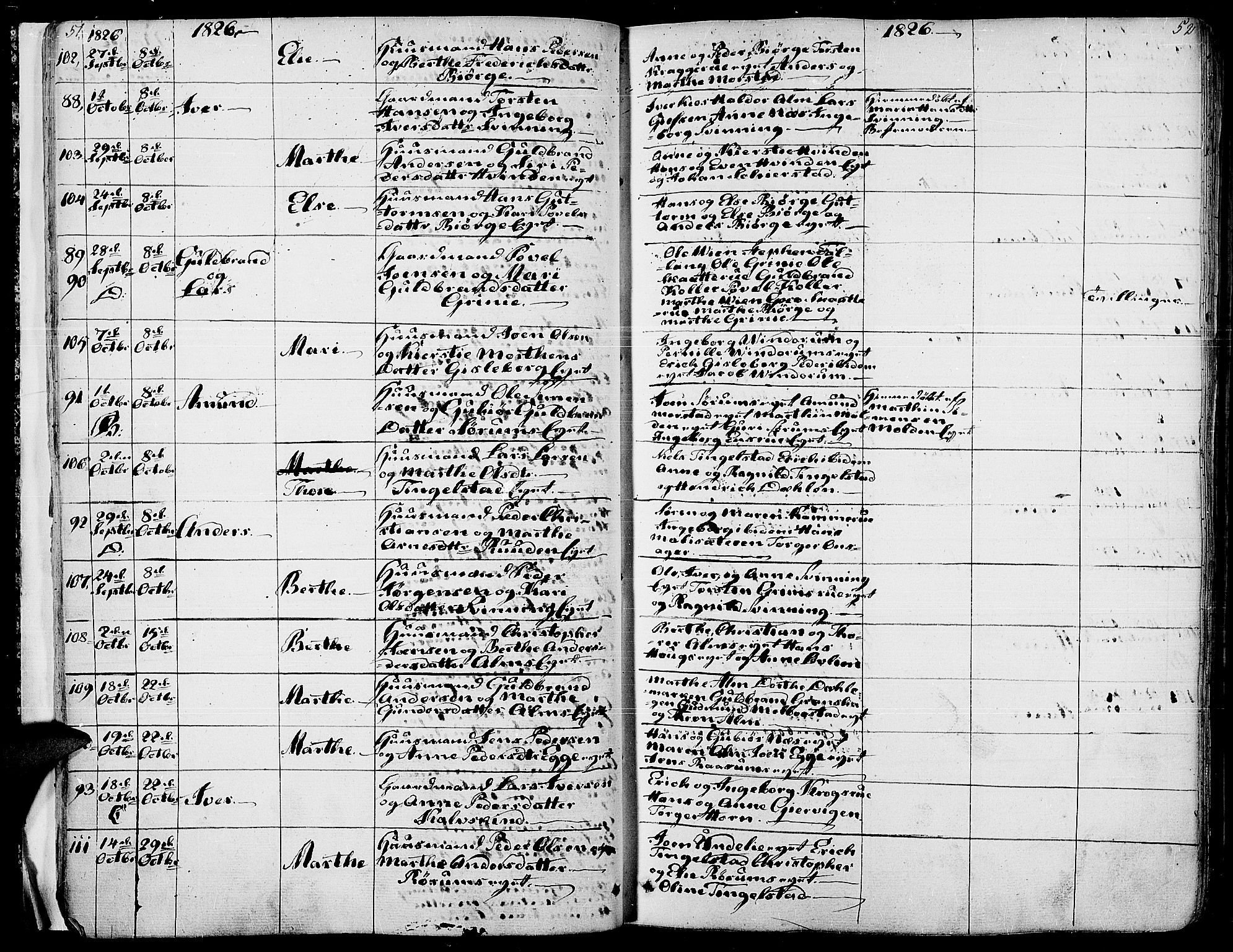 Gran prestekontor, AV/SAH-PREST-112/H/Ha/Haa/L0010: Parish register (official) no. 10, 1824-1842, p. 51-52