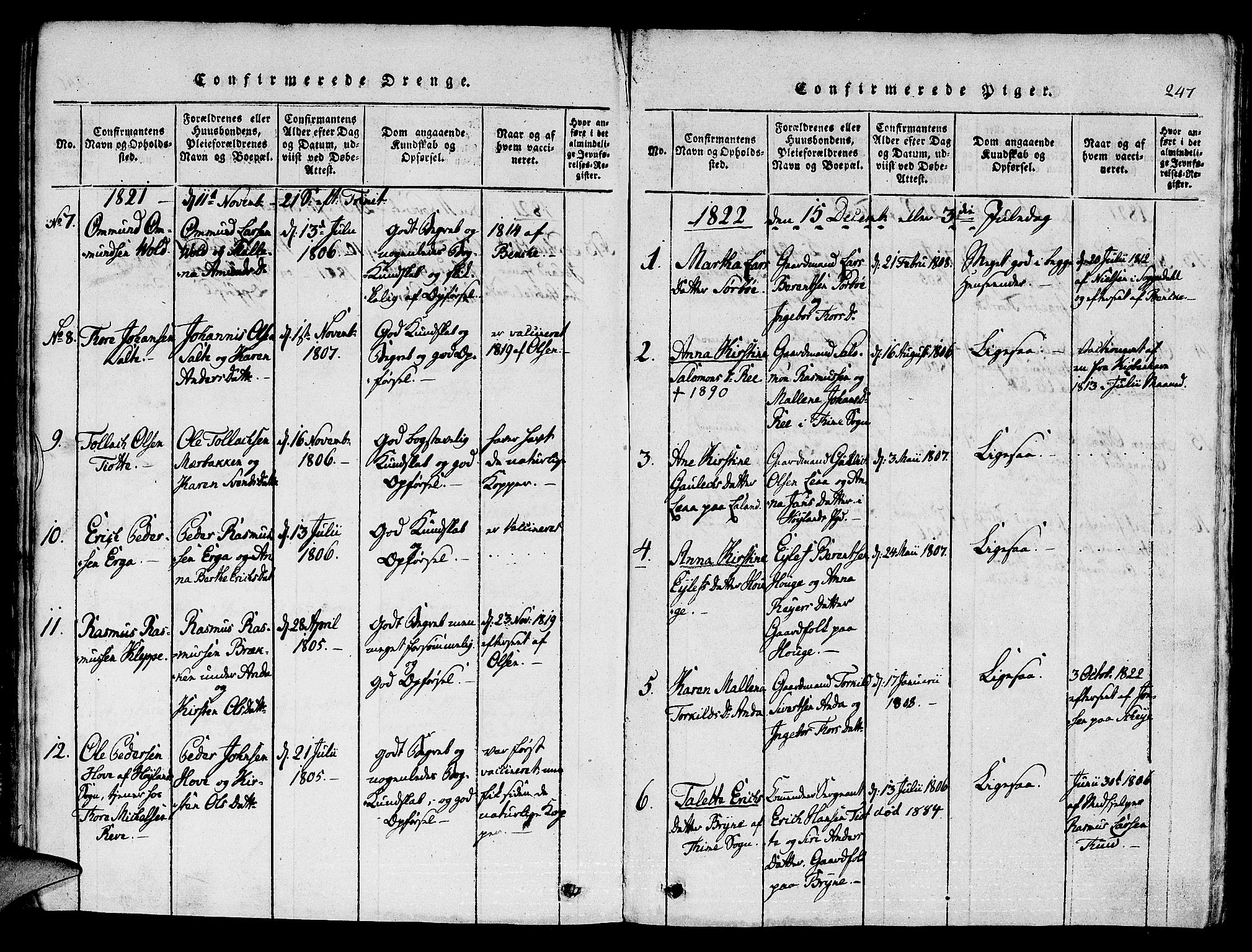Klepp sokneprestkontor, SAST/A-101803/001/3/30BA/L0002: Parish register (official) no. A 2, 1816-1833, p. 247