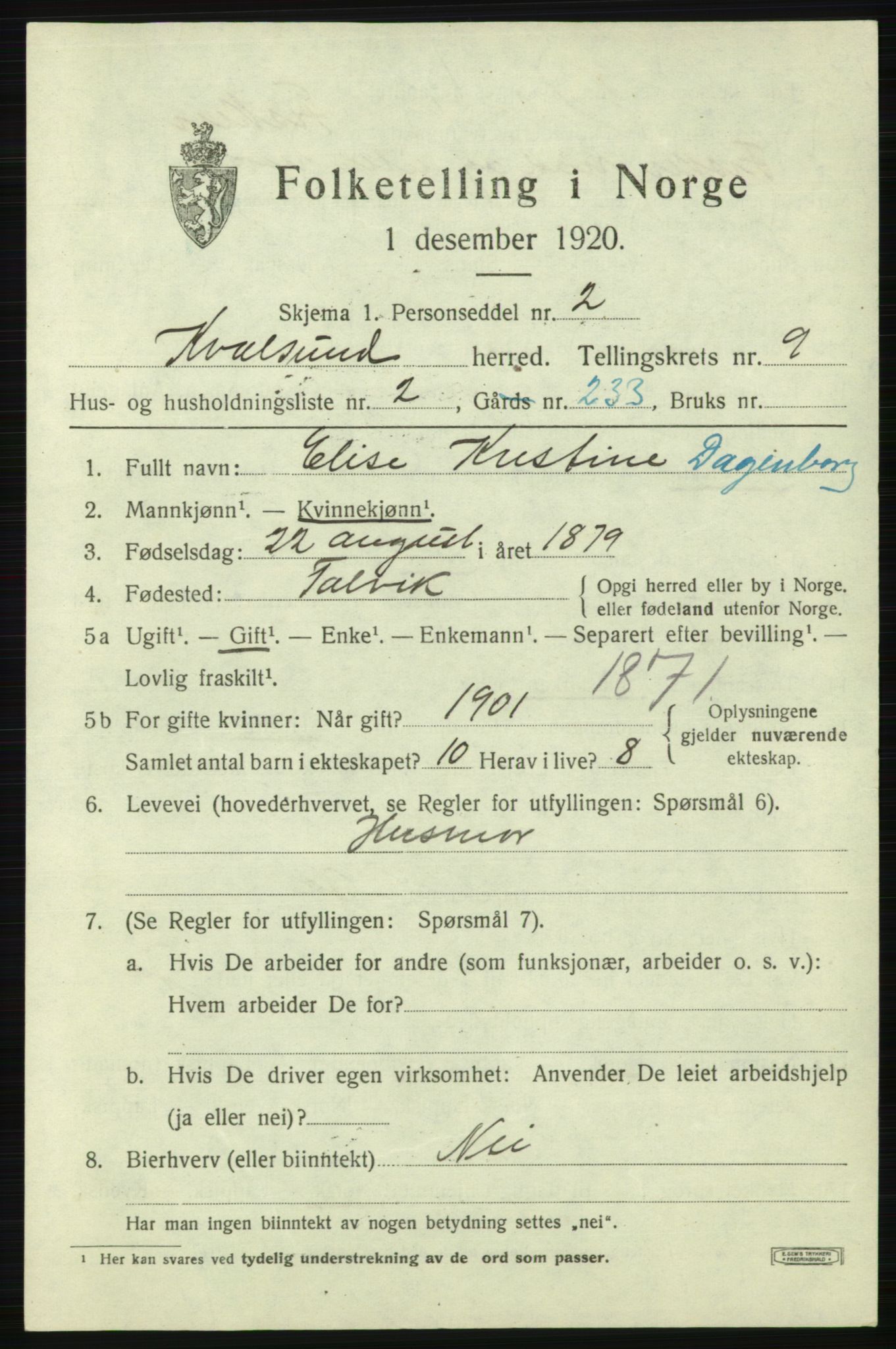 SATØ, 1920 census for , 1920, p. 2776